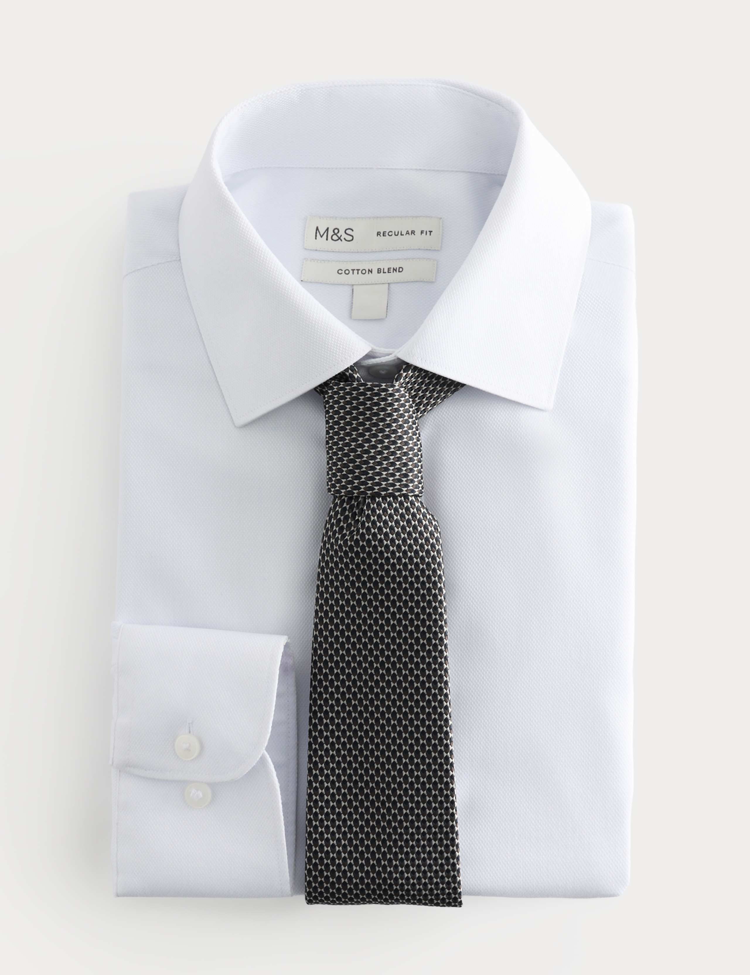 Regular Fit Cotton Blend Shirt & Tie Set