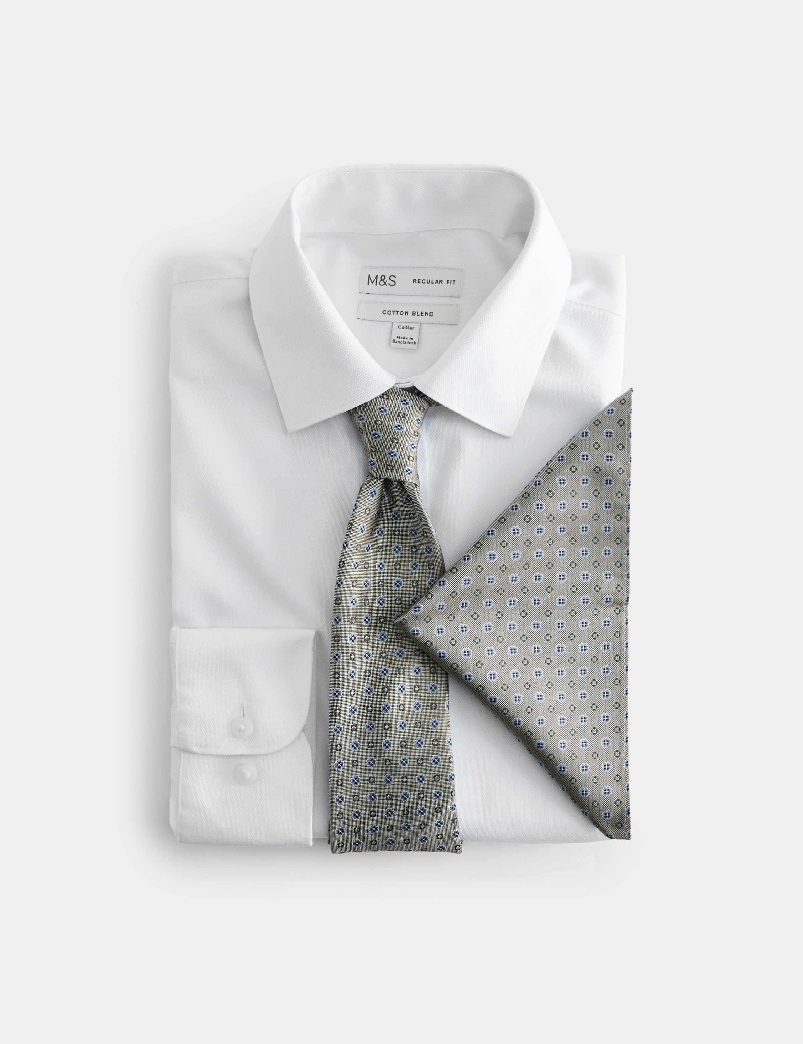 4 Piece Regular Fit Easy Iron Shirt & Tie Set