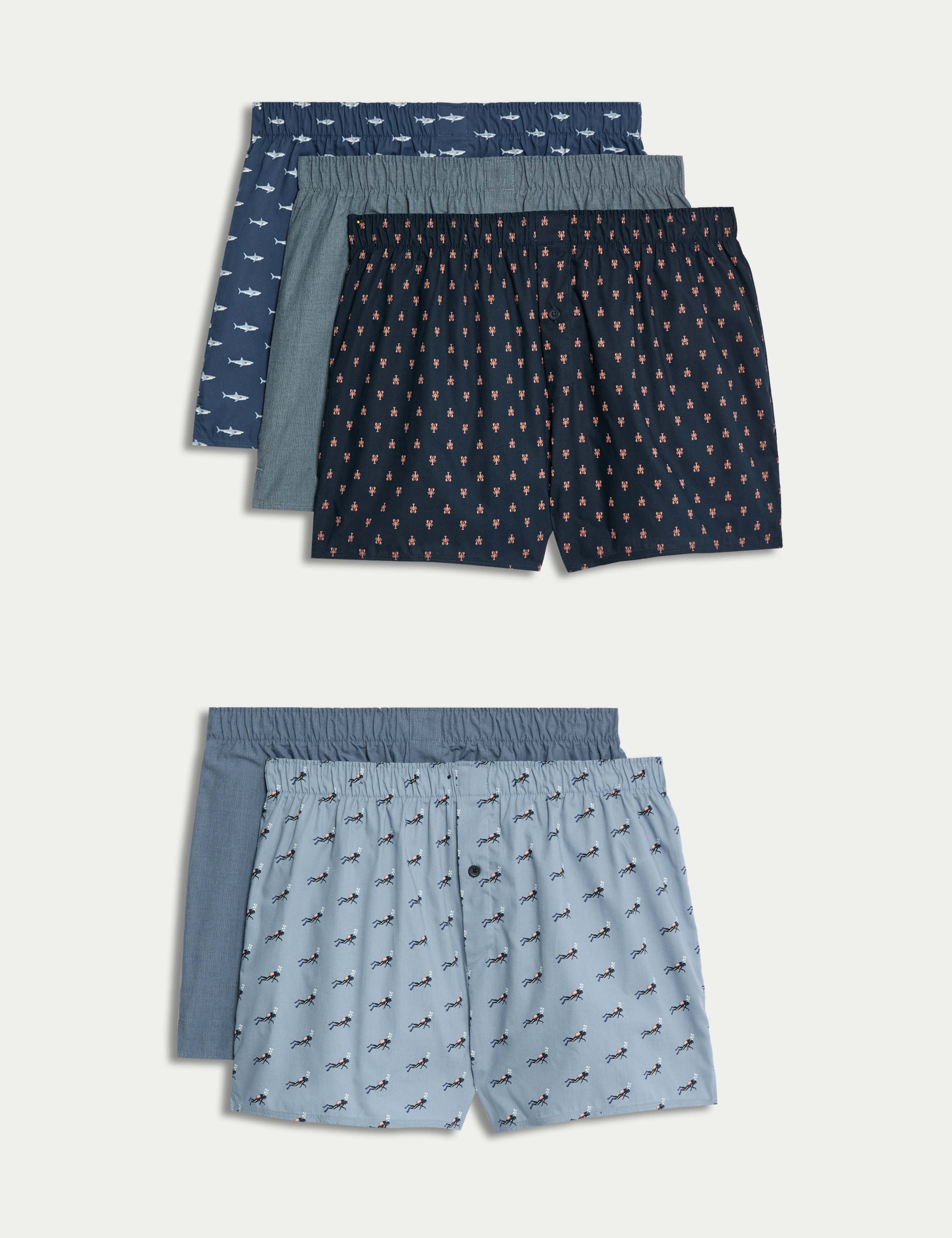 5pk Pure Cotton Woven Boxers