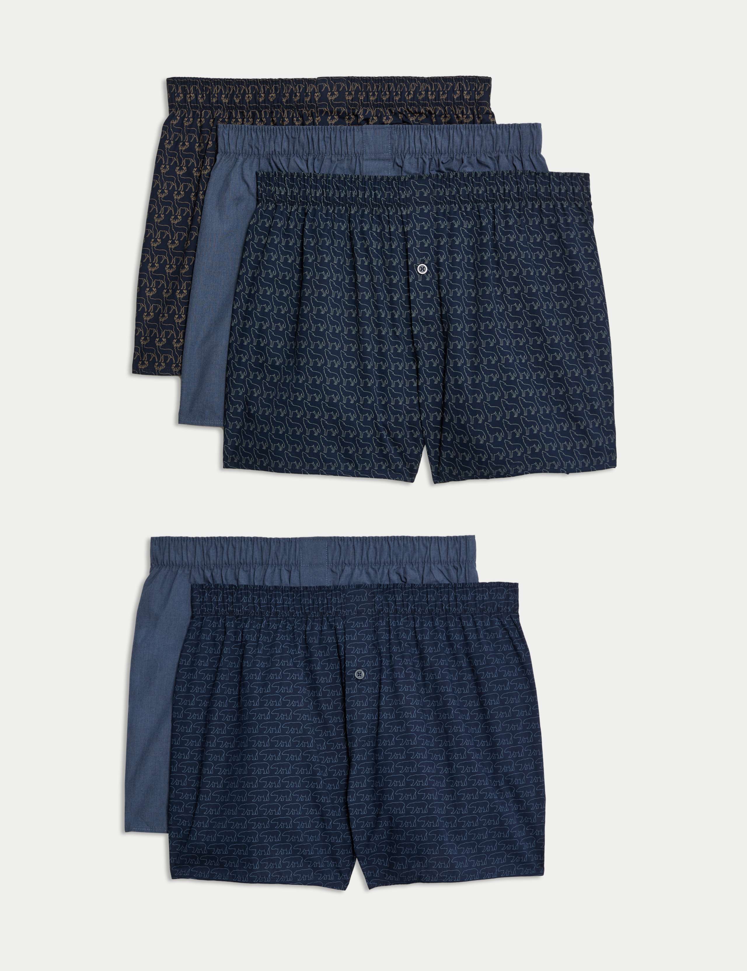 5pk Pure Cotton Animal Print Woven Boxers