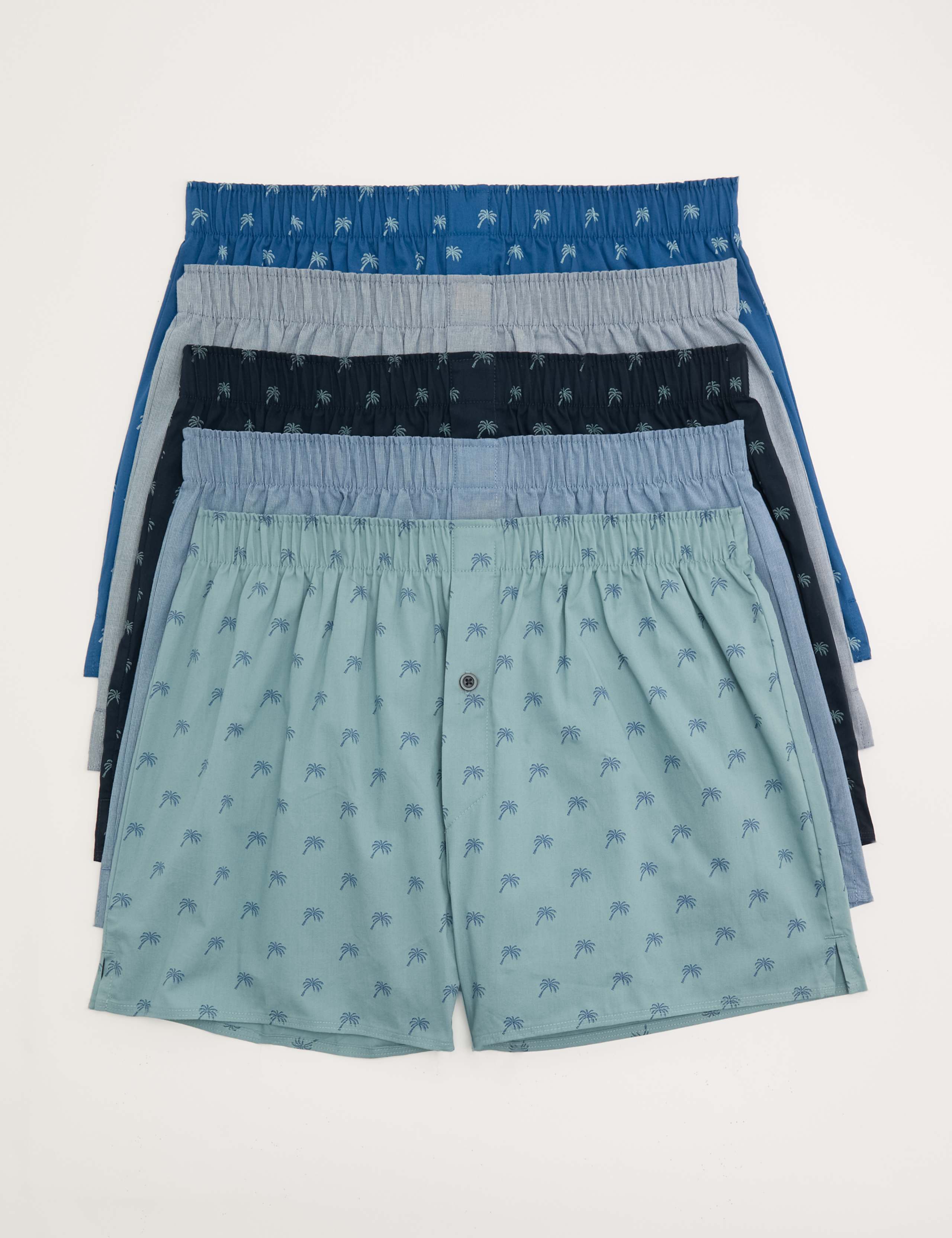 5 Pack Pure Cotton Palm Print Woven Boxers