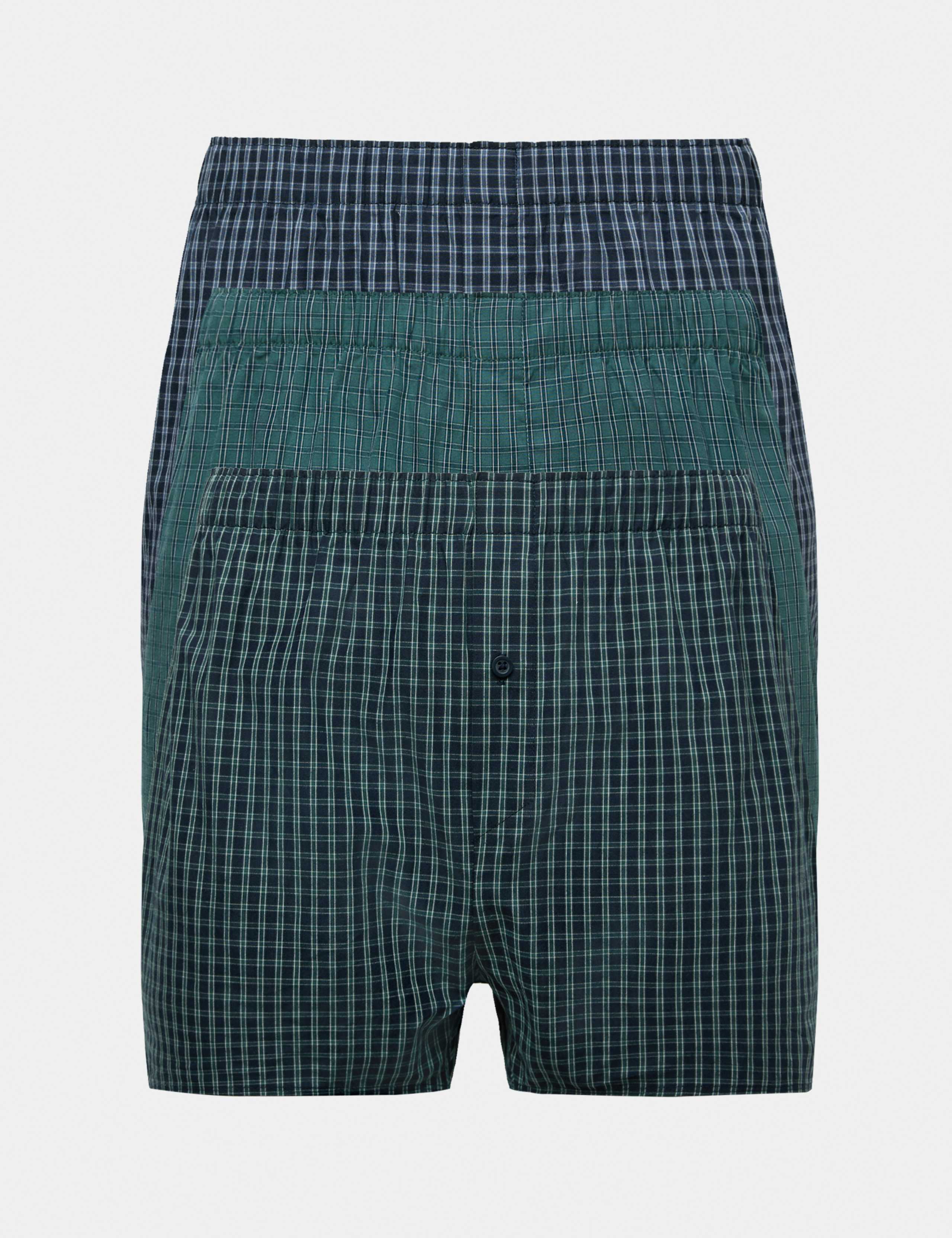 3 Pack Pure Cotton Checked Woven Boxers