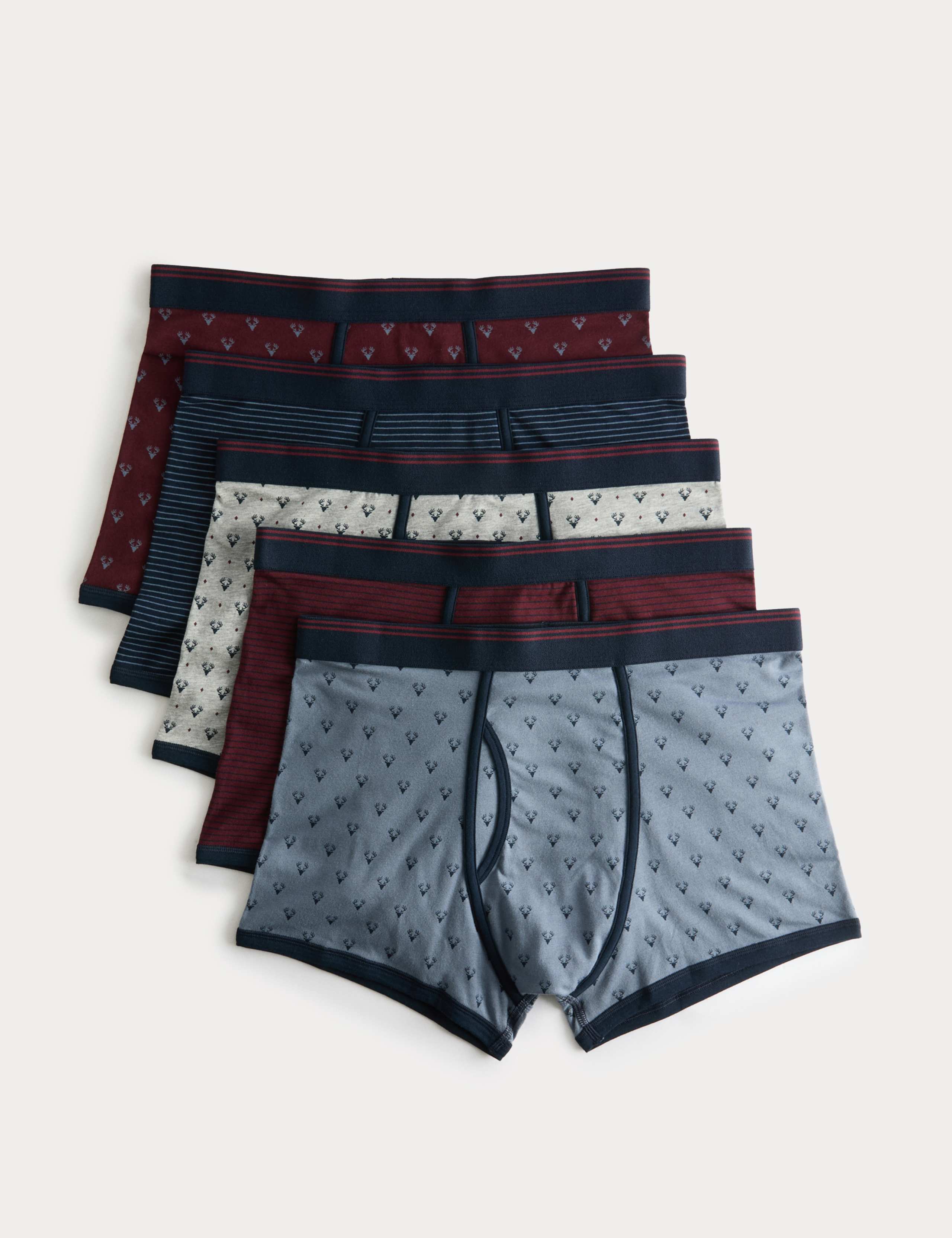 5pk Cotton Stretch Cool & Fresh™ Stag Print Trunks