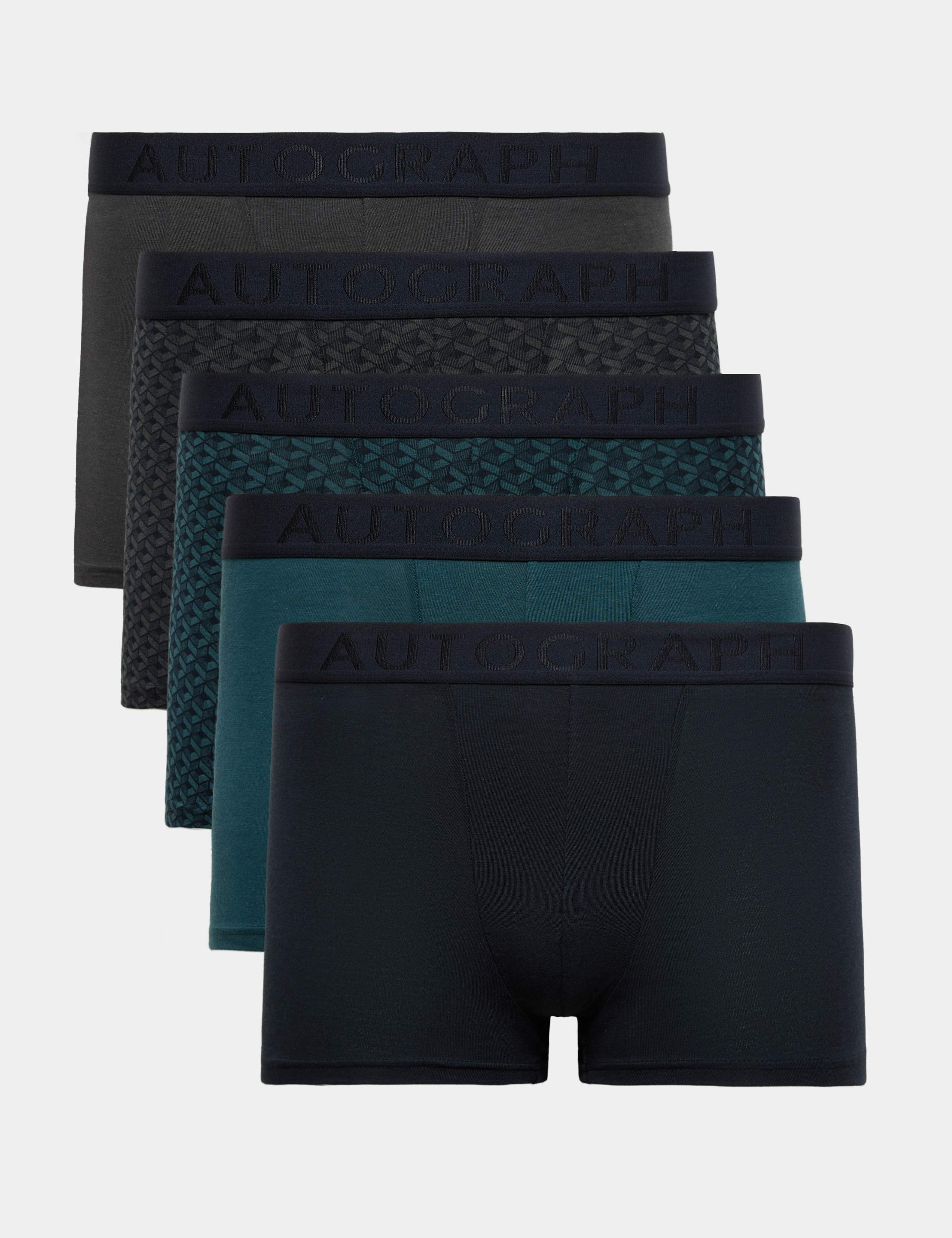 Geometric Cotton Hipster Trunks Five Pack