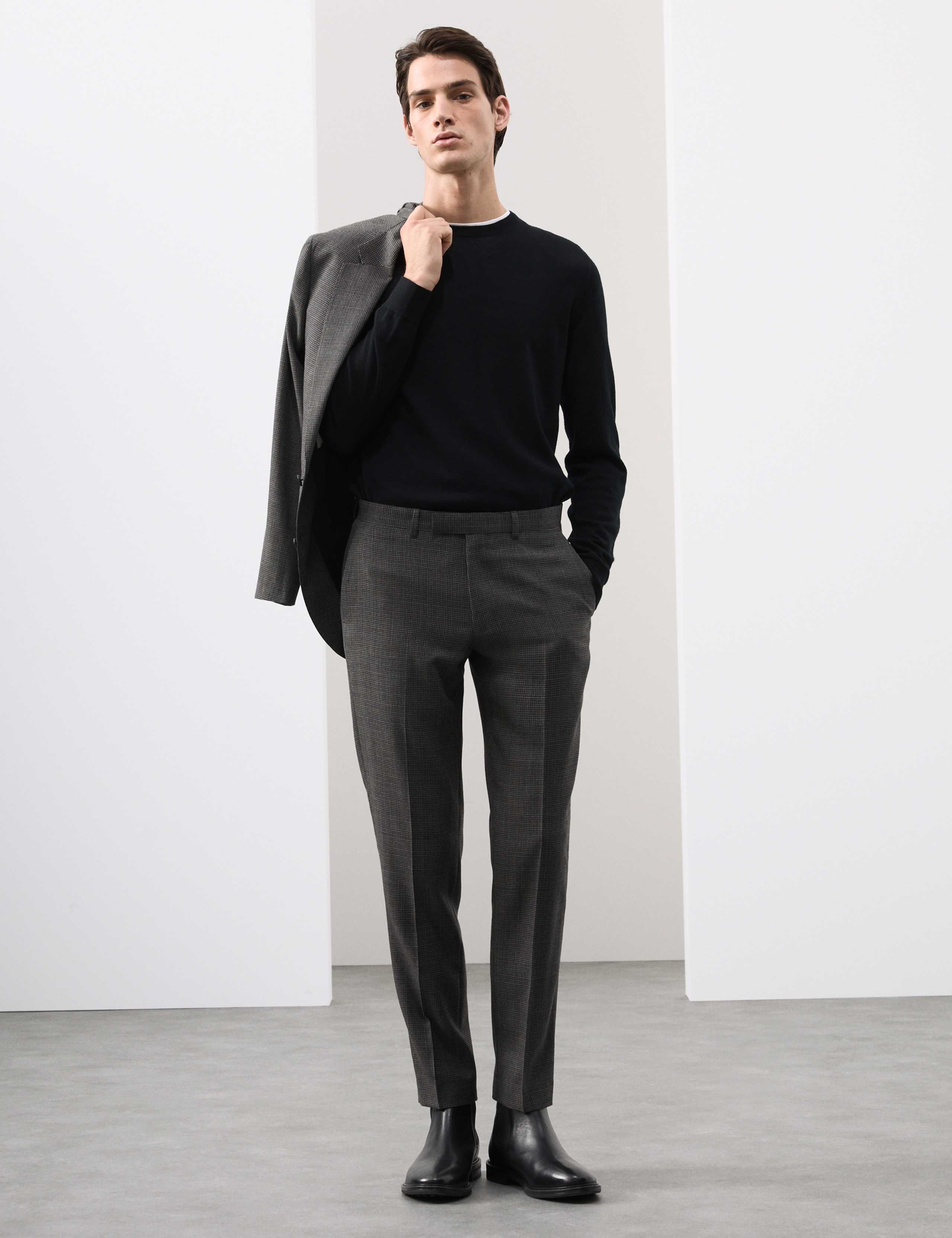 Tailored Fit Pure Wool Puppytooth Trousers
