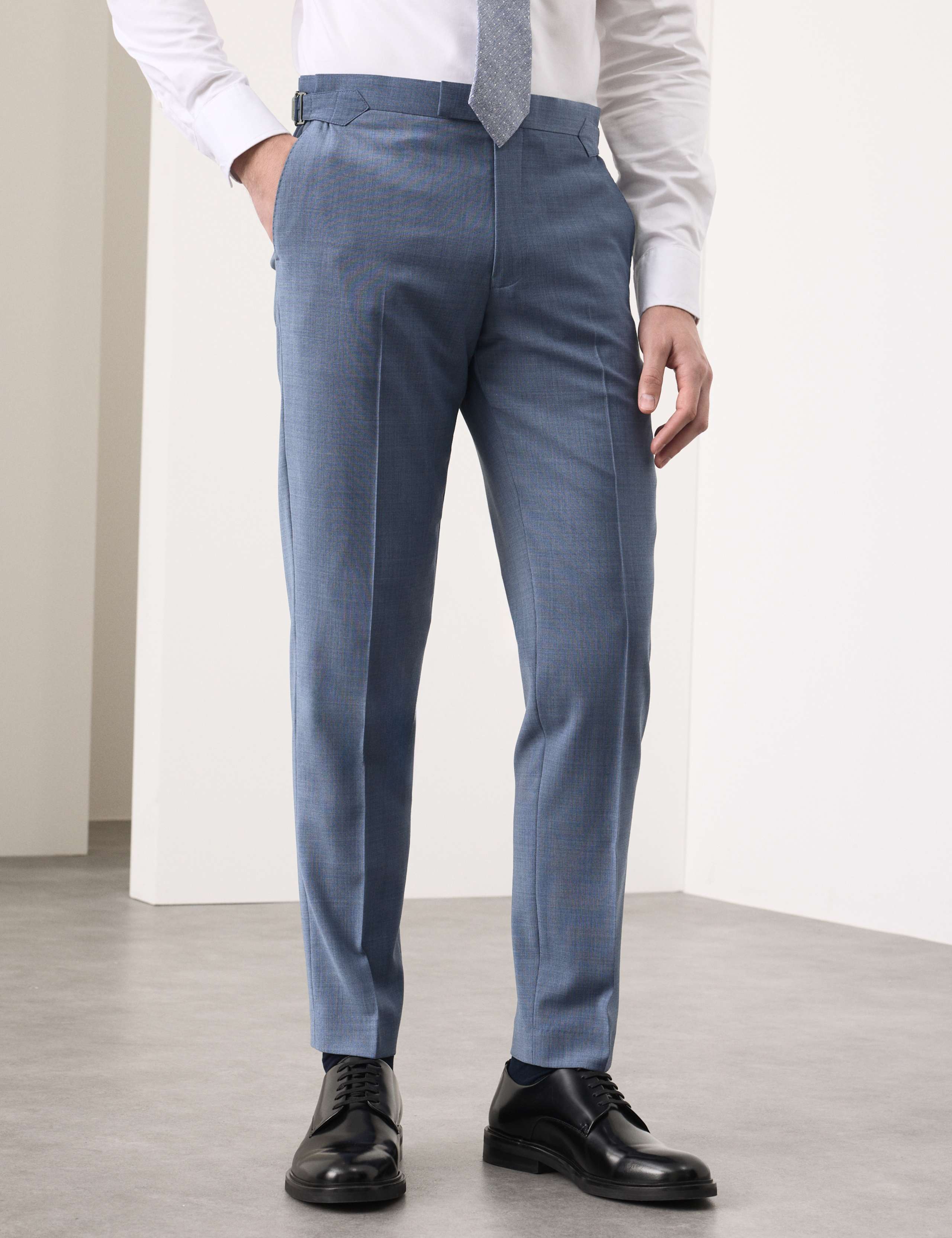 Tailored Fit Wool Blend Hopsack Suit Trousers