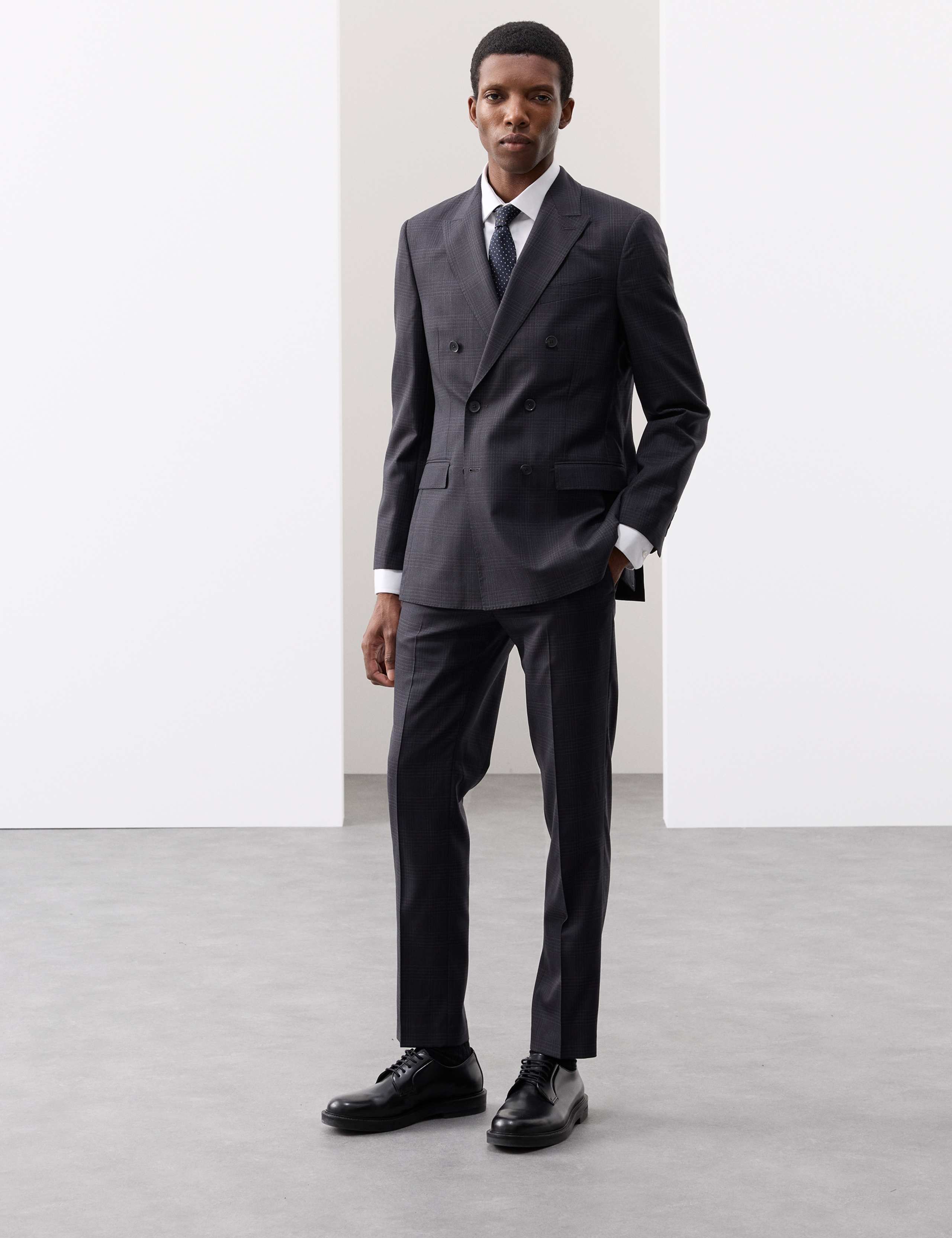 Pure Wool Double Breasted Check Jacket