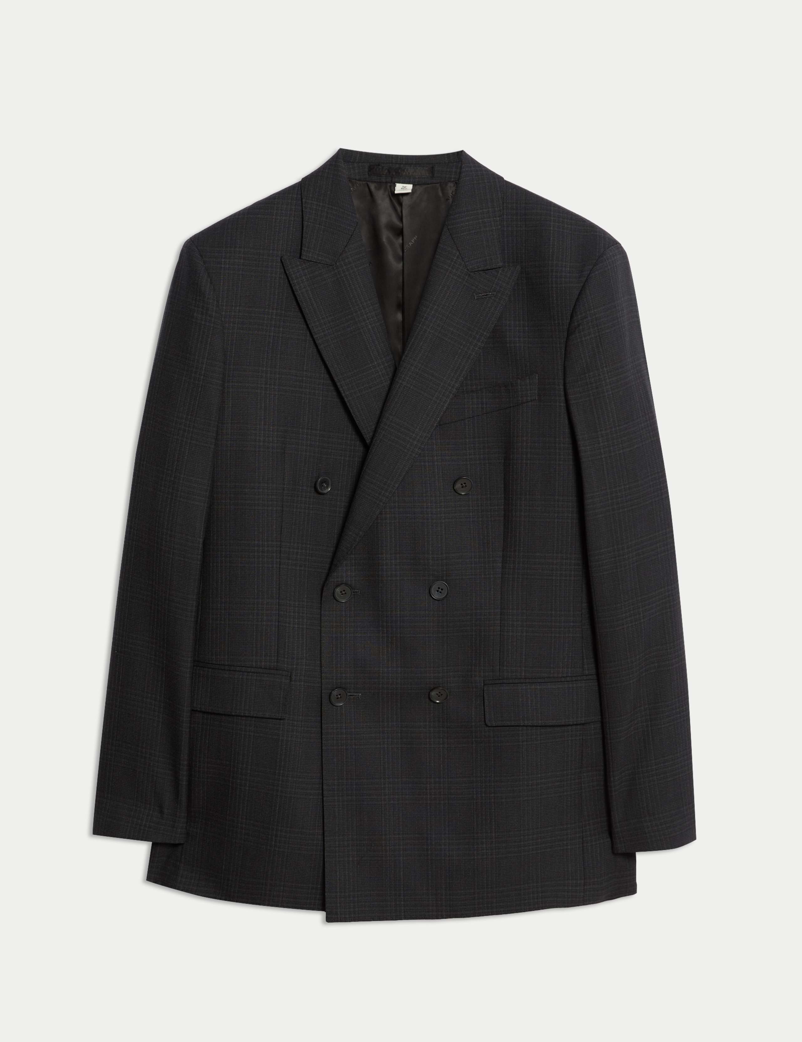 Pure Wool Double Breasted Check Jacket