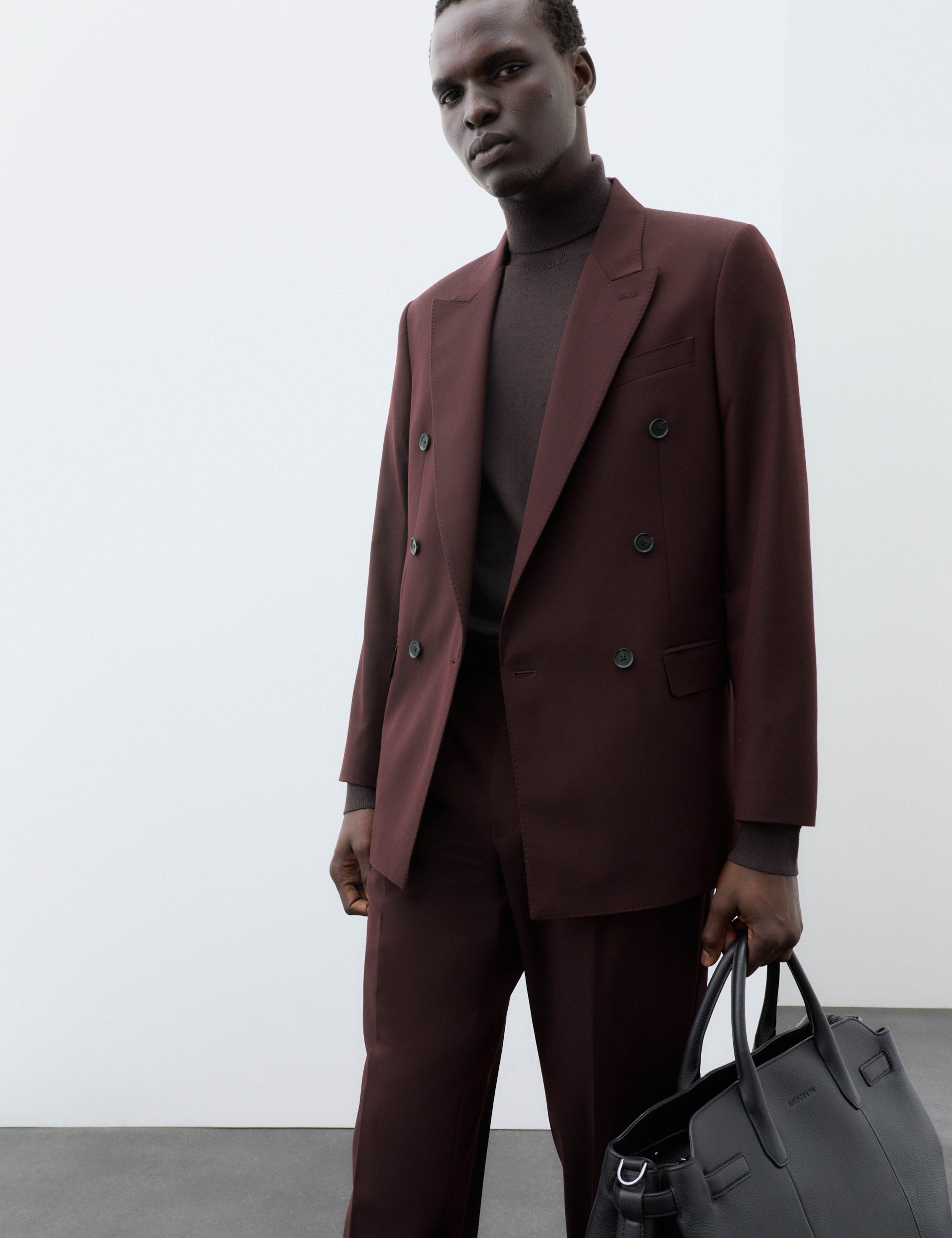 Merino Wool Rich Double Breasted Suit Jacket