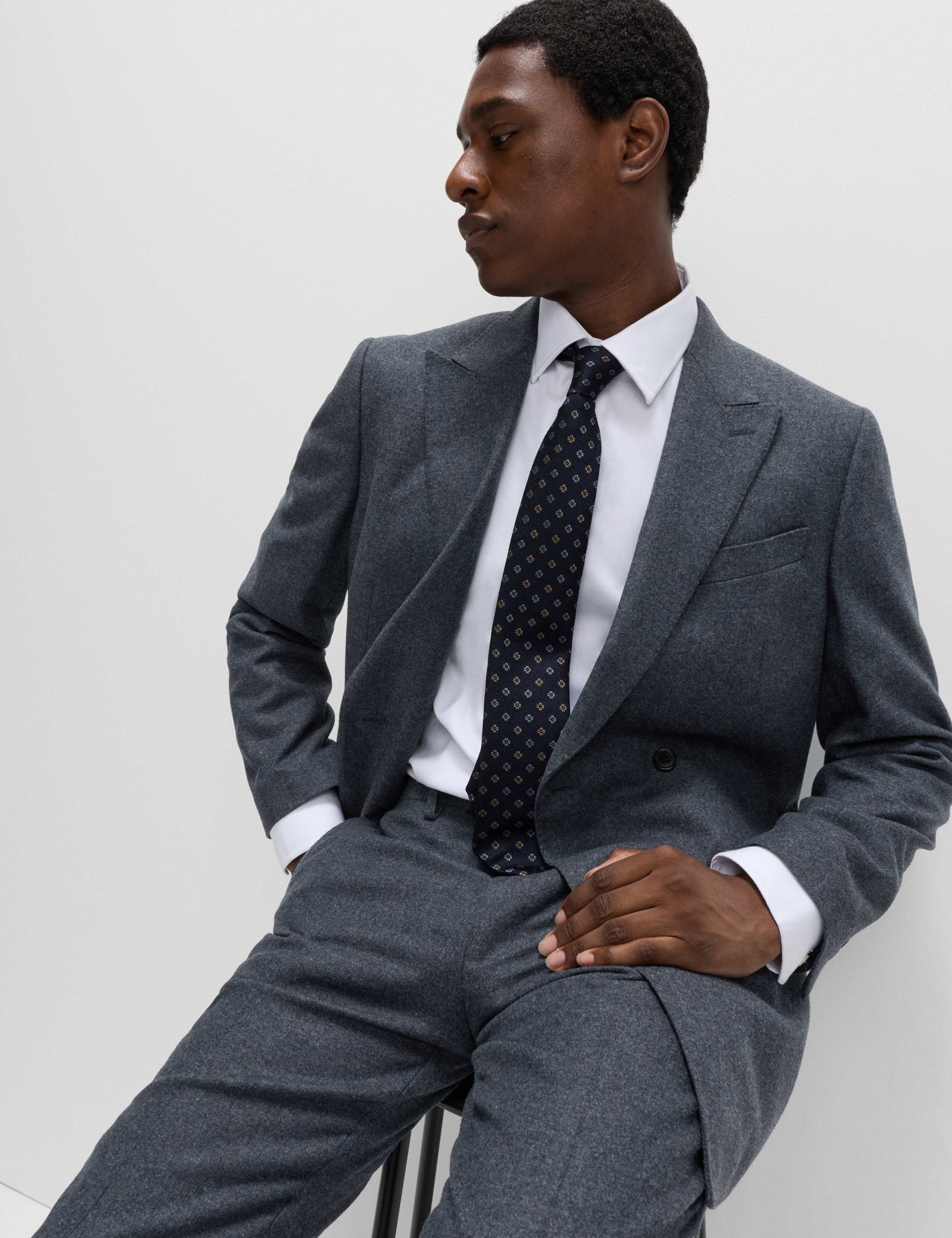 Tailored Fit Wool Rich Tweed Double Breasted Suit Jacket