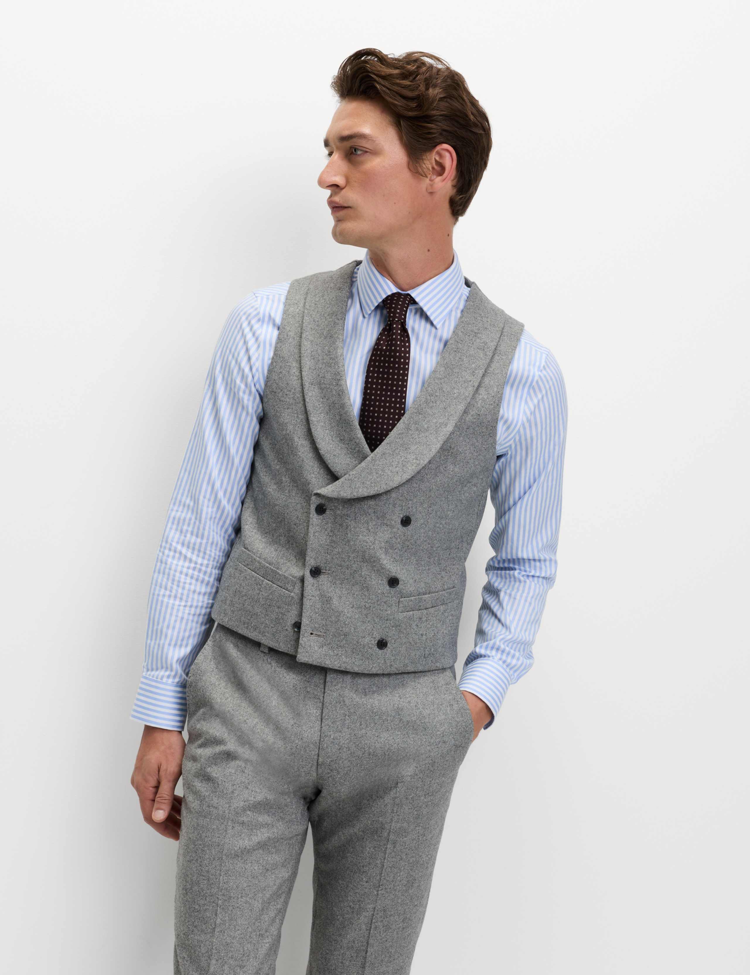 Wool Rich Tweed Double Breasted Waistcoat