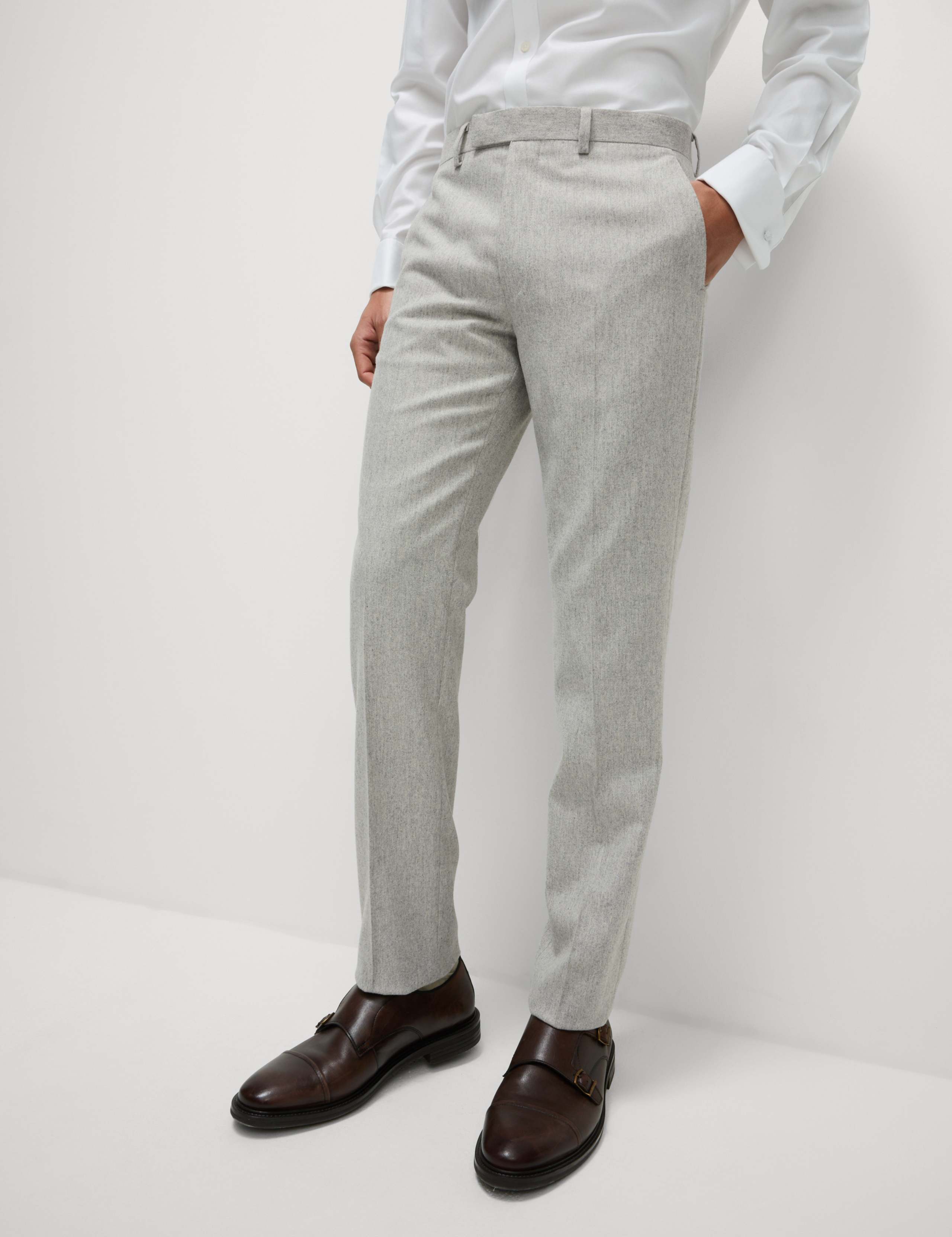 Tailored Fit Wool Rich Tweed Suit Trousers