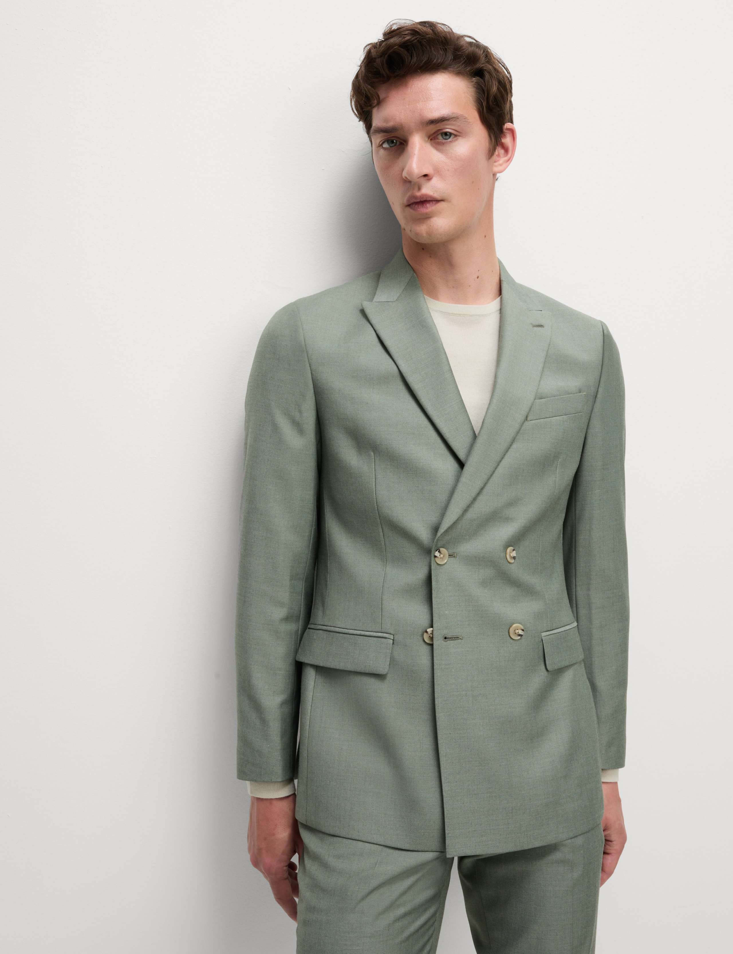 Slim Fit Double Breasted Jacket with Stretch