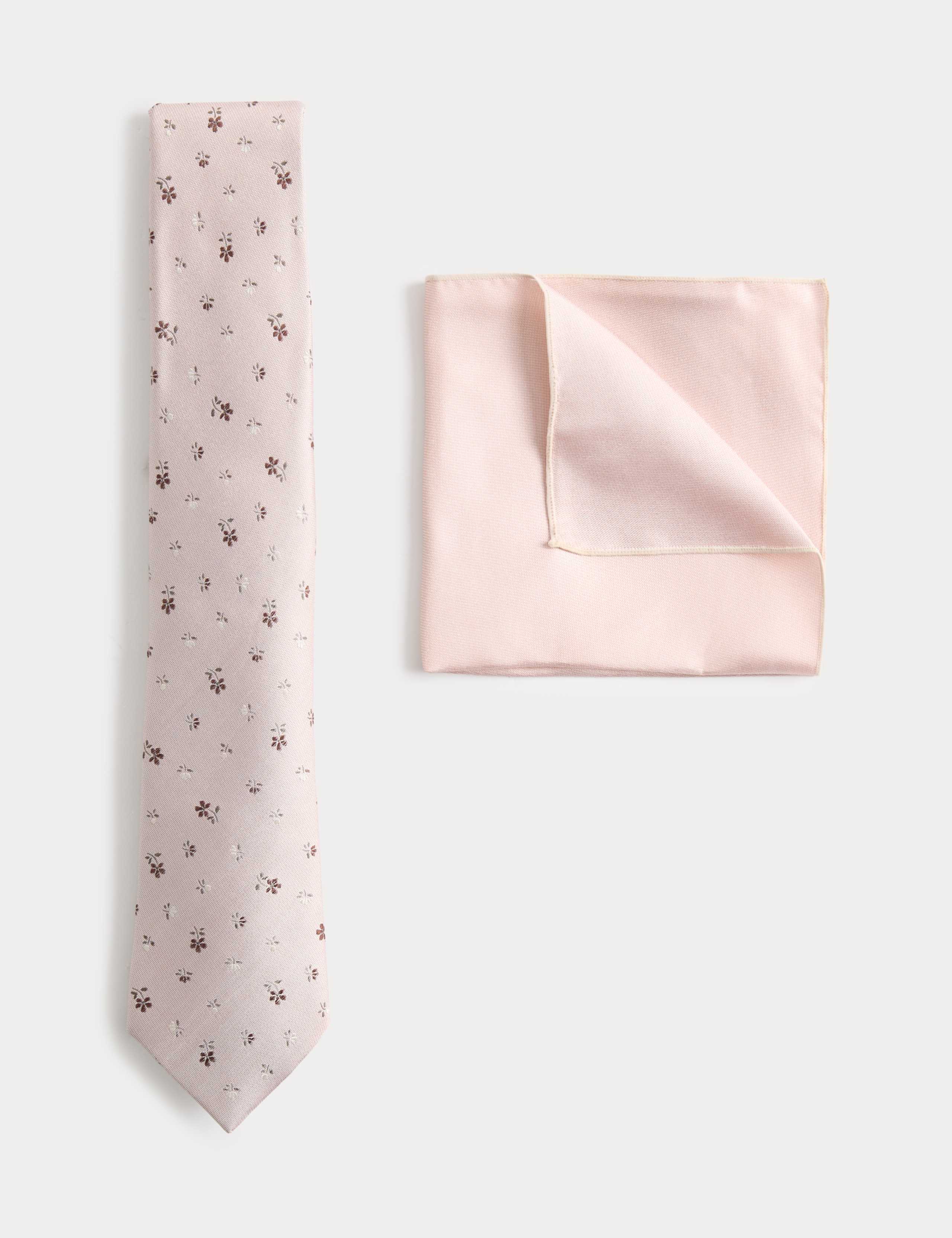 Pure Silk Ditsy Floral Tie and Handkerchief Set