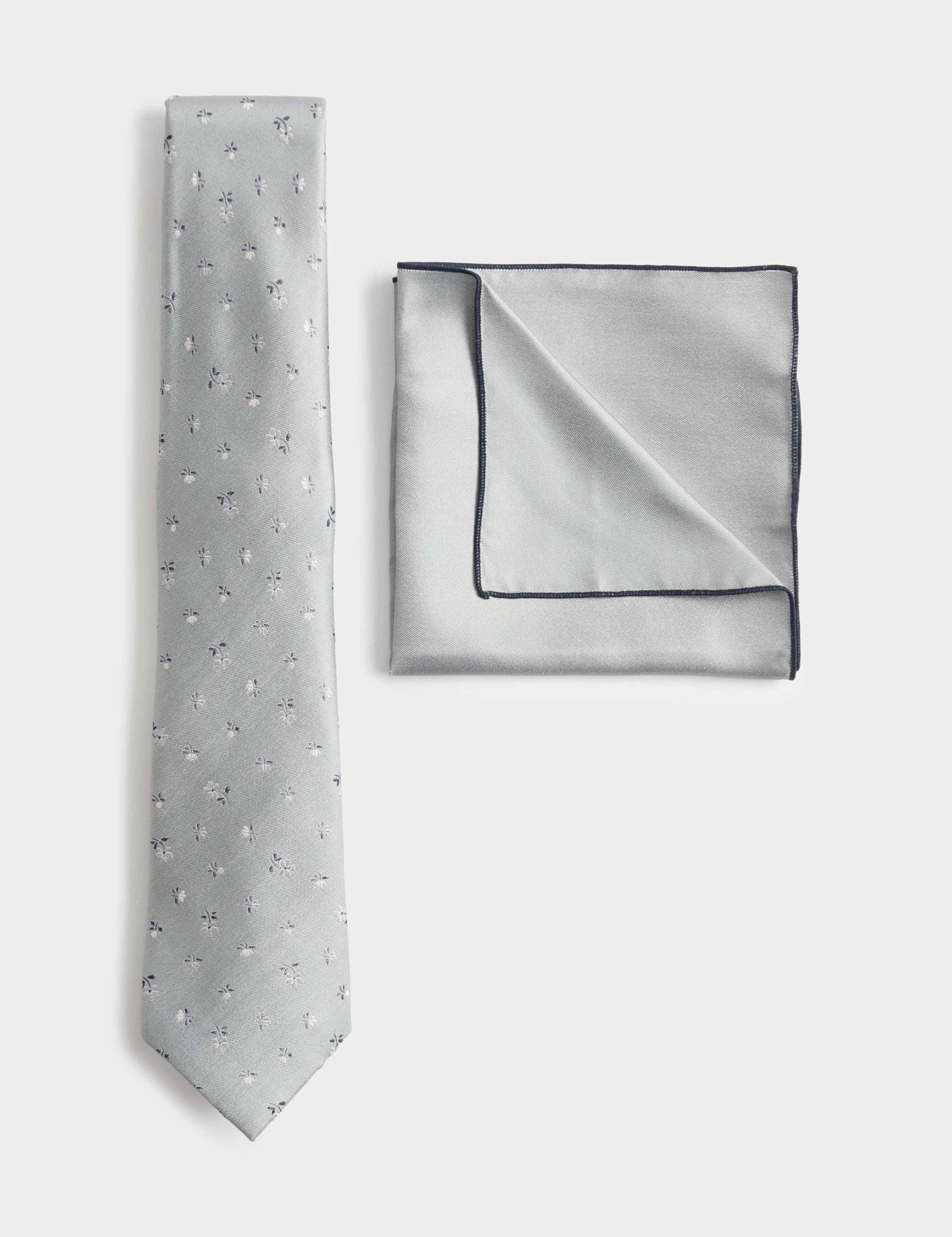 Pure Silk Ditsy Floral Tie and Handkerchief Set