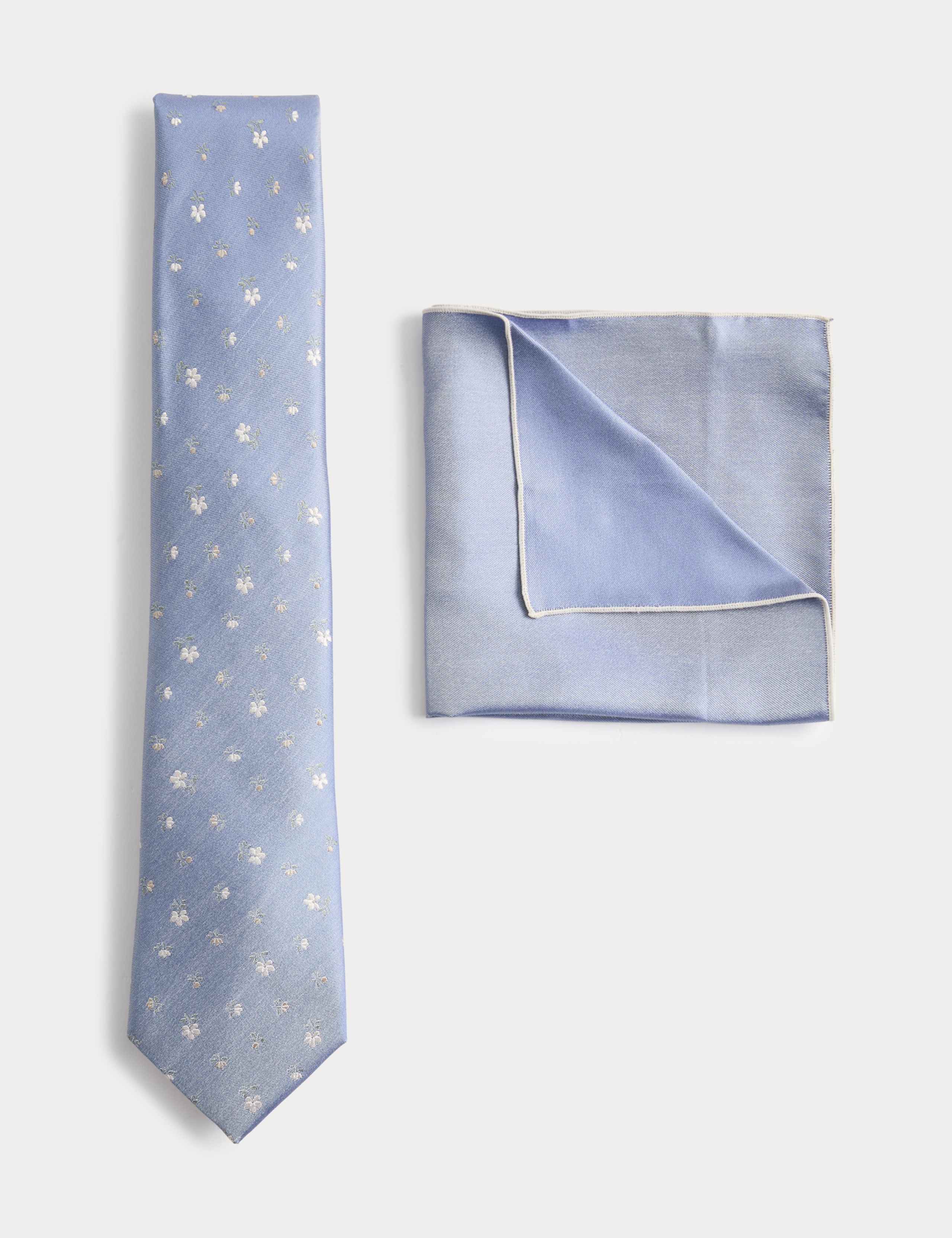 Pure Silk Ditsy Floral Tie and Handkerchief Set