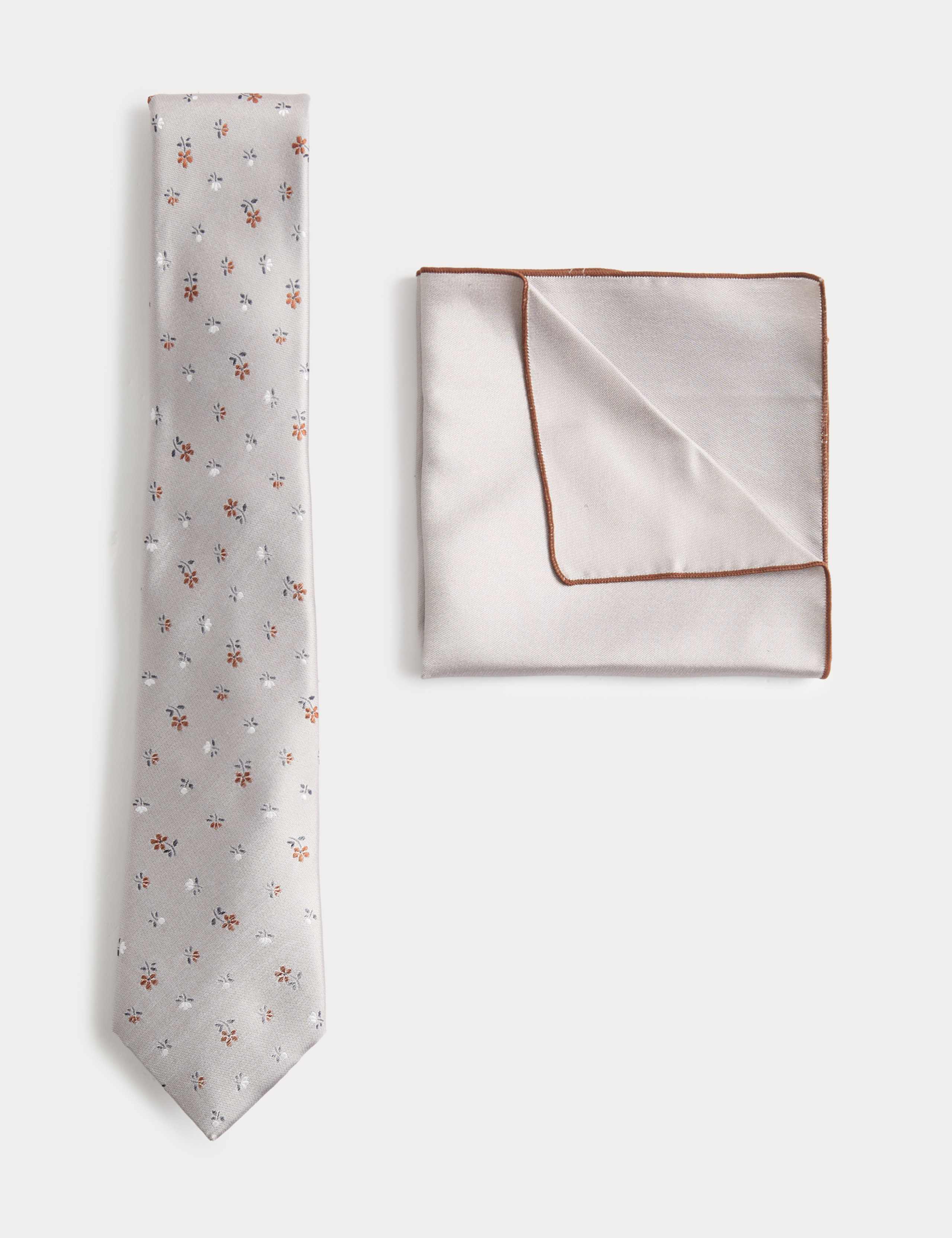 Pure Silk Ditsy Floral Tie and Handkerchief Set