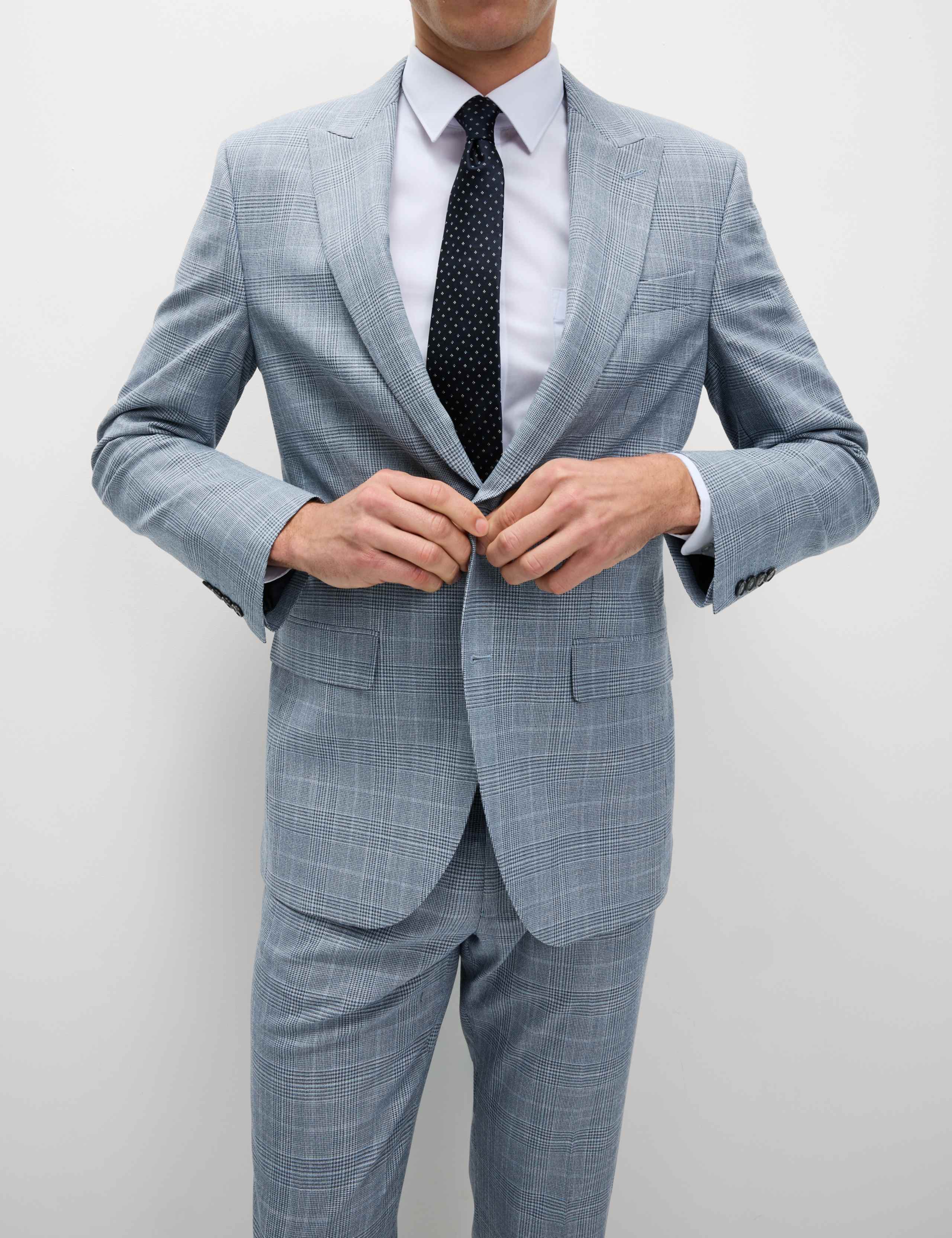 Regular Fit Linen Look Check Suit Jacket