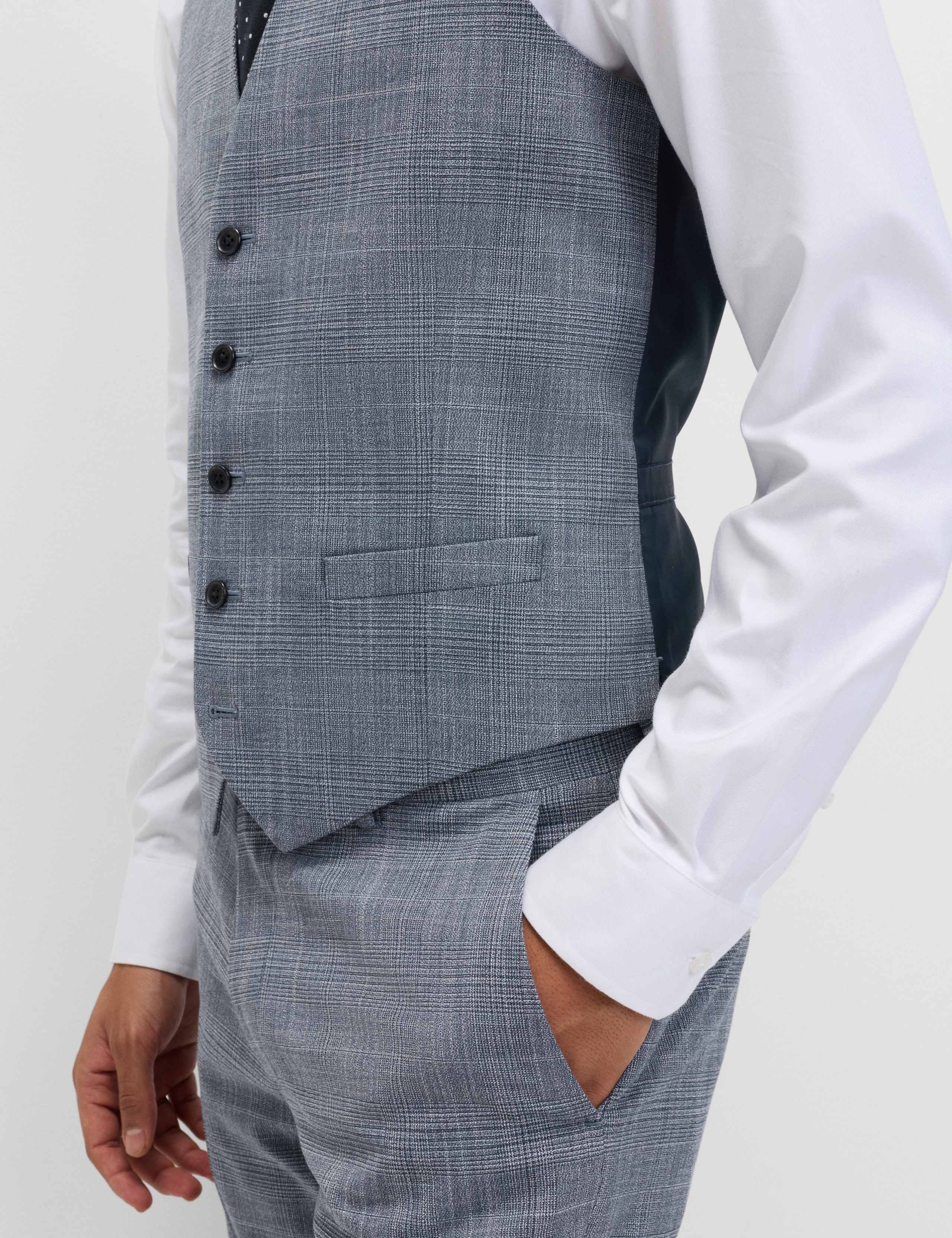 3 Piece Tailored Fit Check Stretch Suit 9 of 9