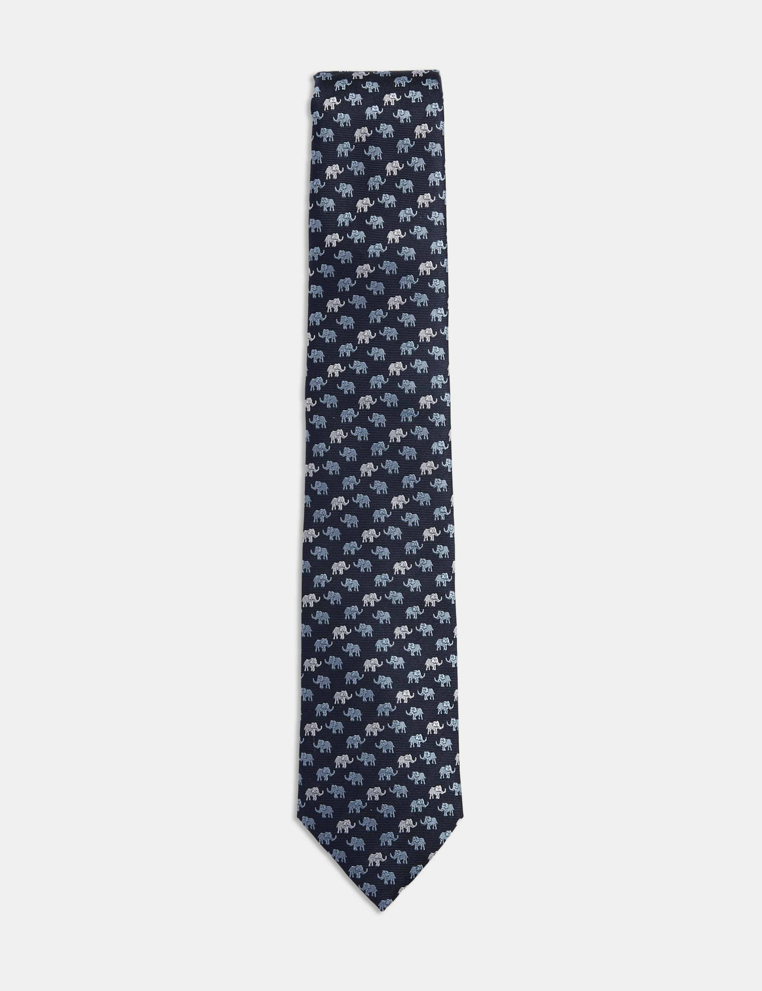 Elephant Print Pure Silk Tie