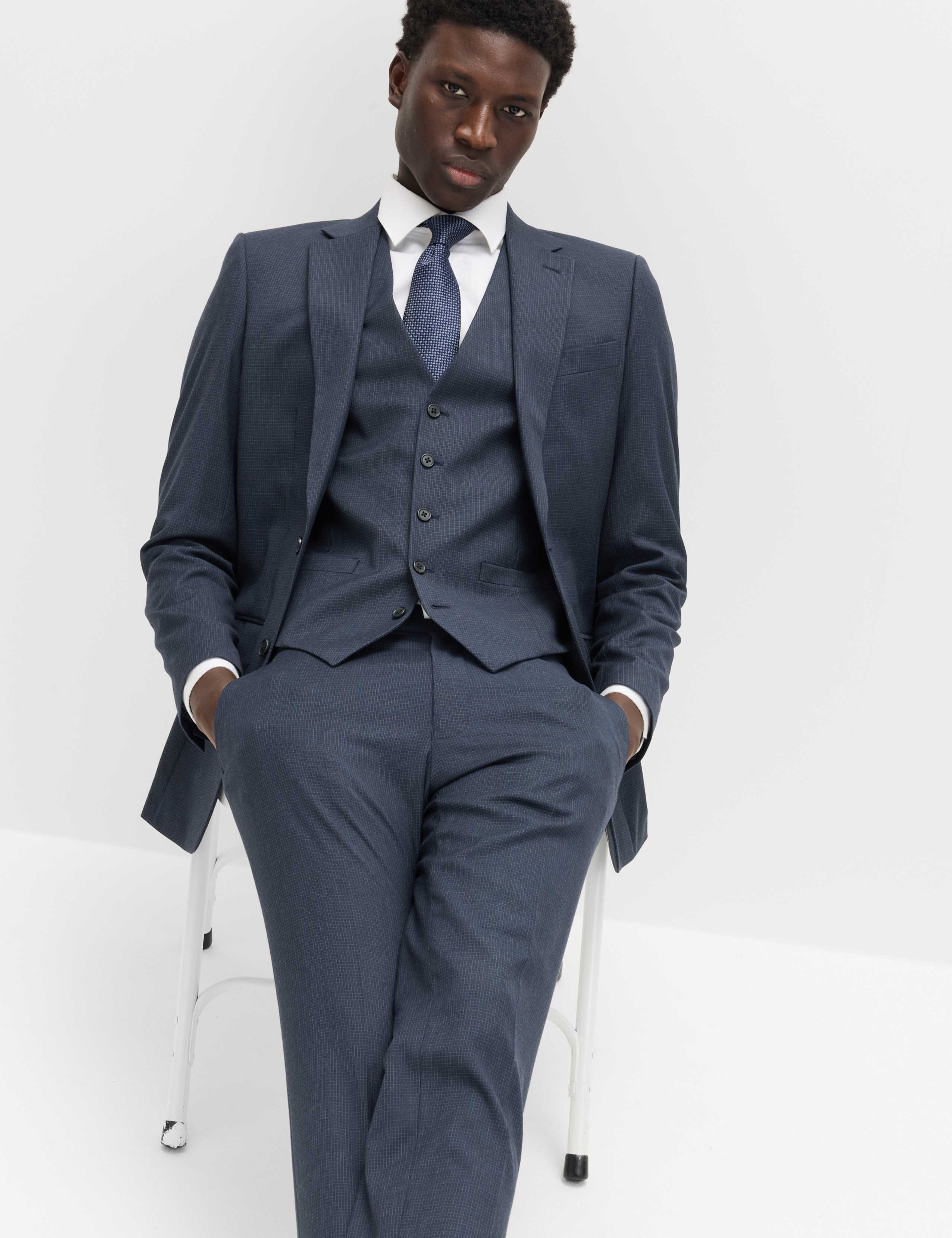 3 Piece Skinny Fit Grid Check Stretch Suit 8 of 9