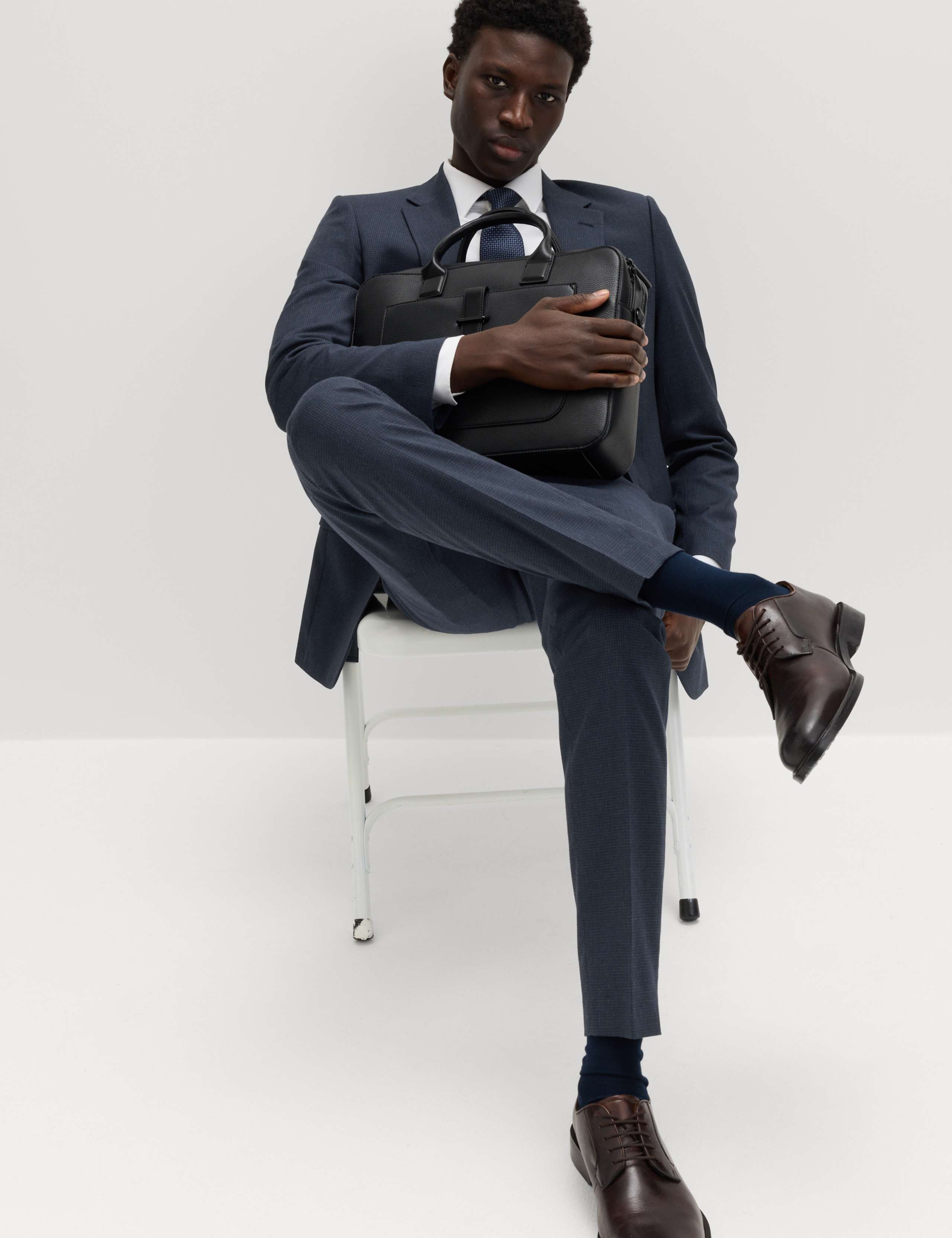 3 Piece Skinny Fit Grid Check Stretch Suit 4 of 9