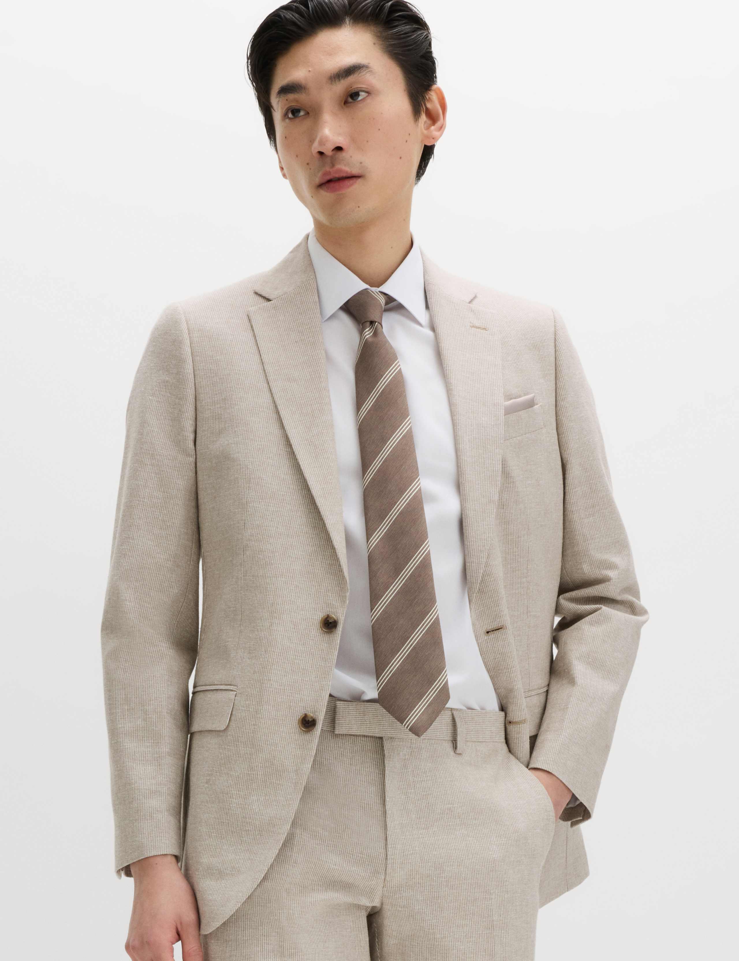 Tailored Fit Cotton Linen Striped Jacket