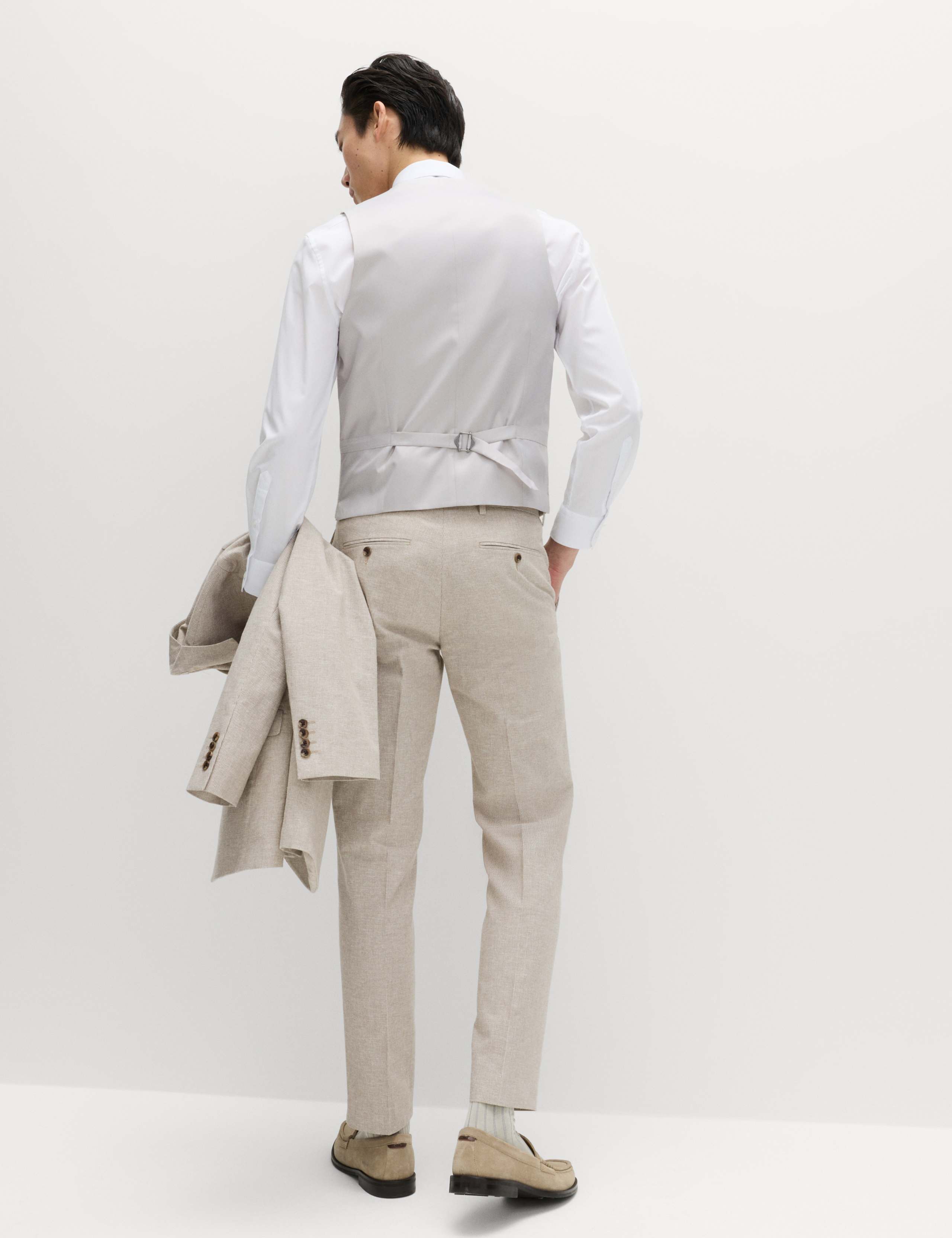 3 Piece Tailored Fit Cotton Linen Striped Suit 2 of 7