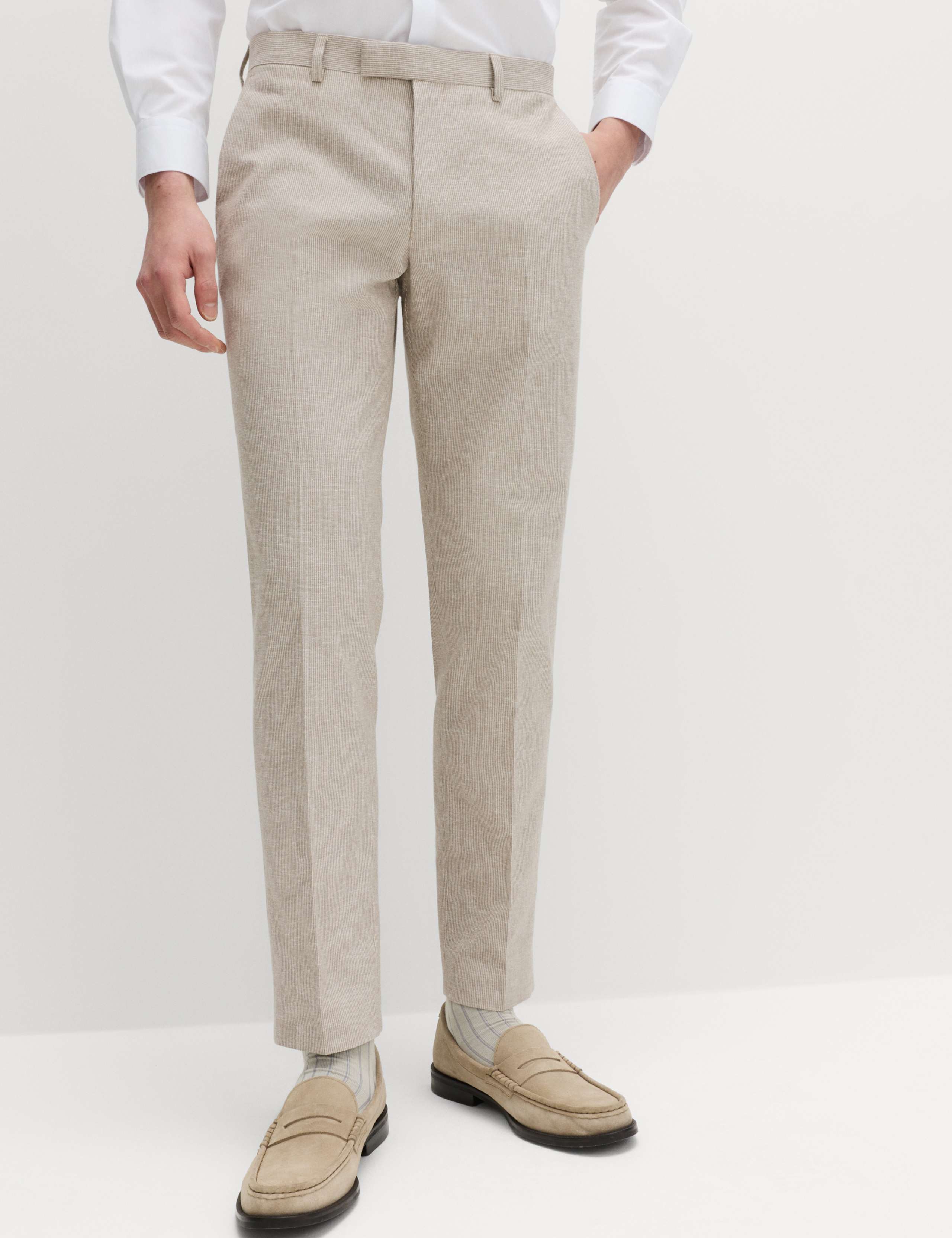 Tailored Fit Cotton Linen Striped Suit Trousers