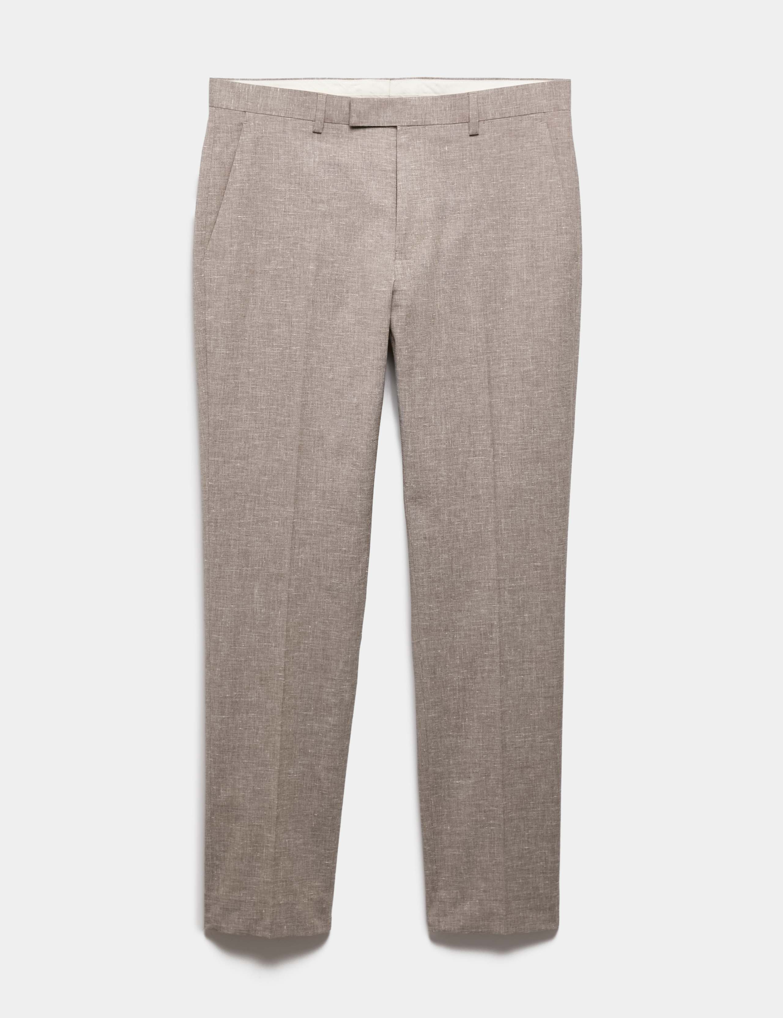 Slim Fit Linen Blend Stretch Suit Trousers