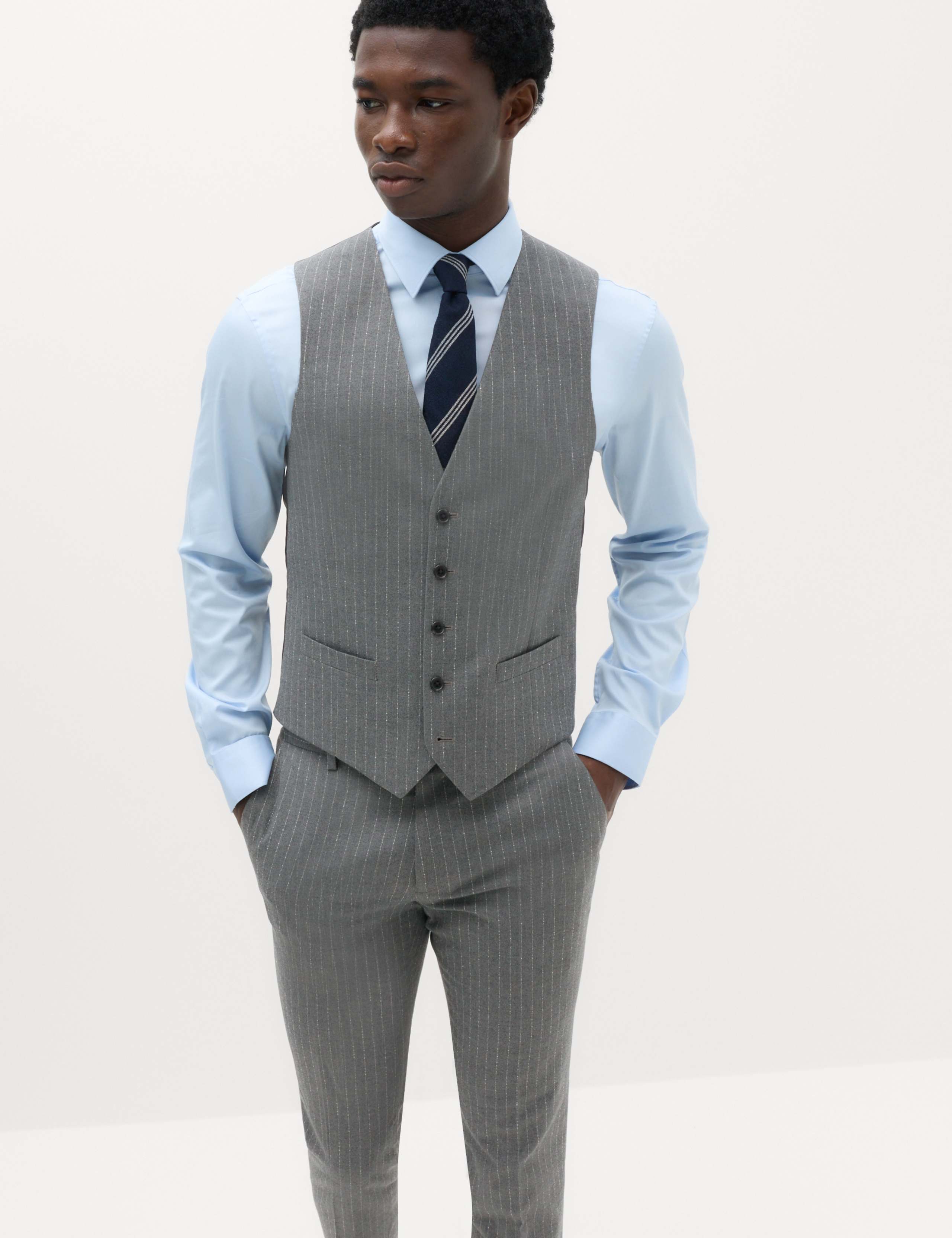 Pin Stripe Stretch Suit Waistcoat