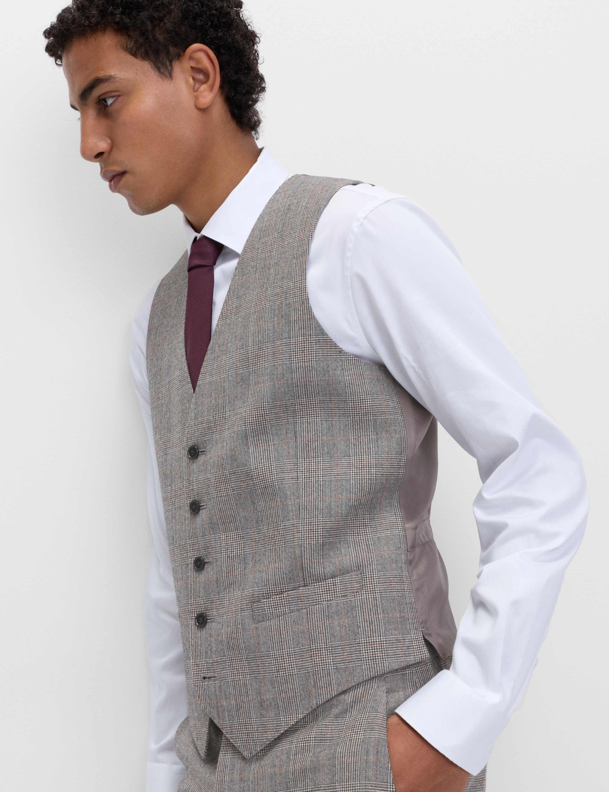 Regular Fit Pure Wool Checked Waistcoat