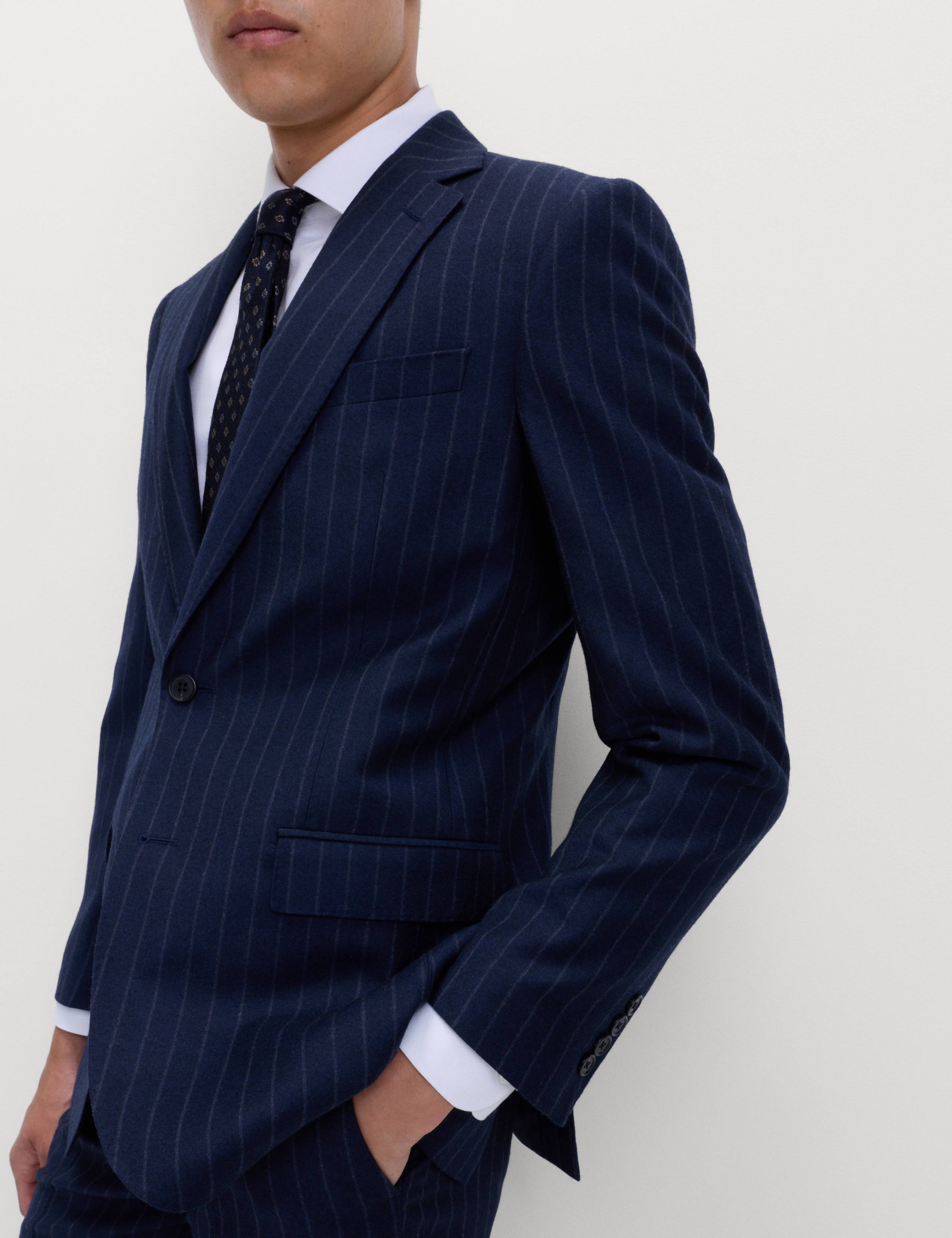 Regular Fit Pure Wool Pinstripe Suit Jacket