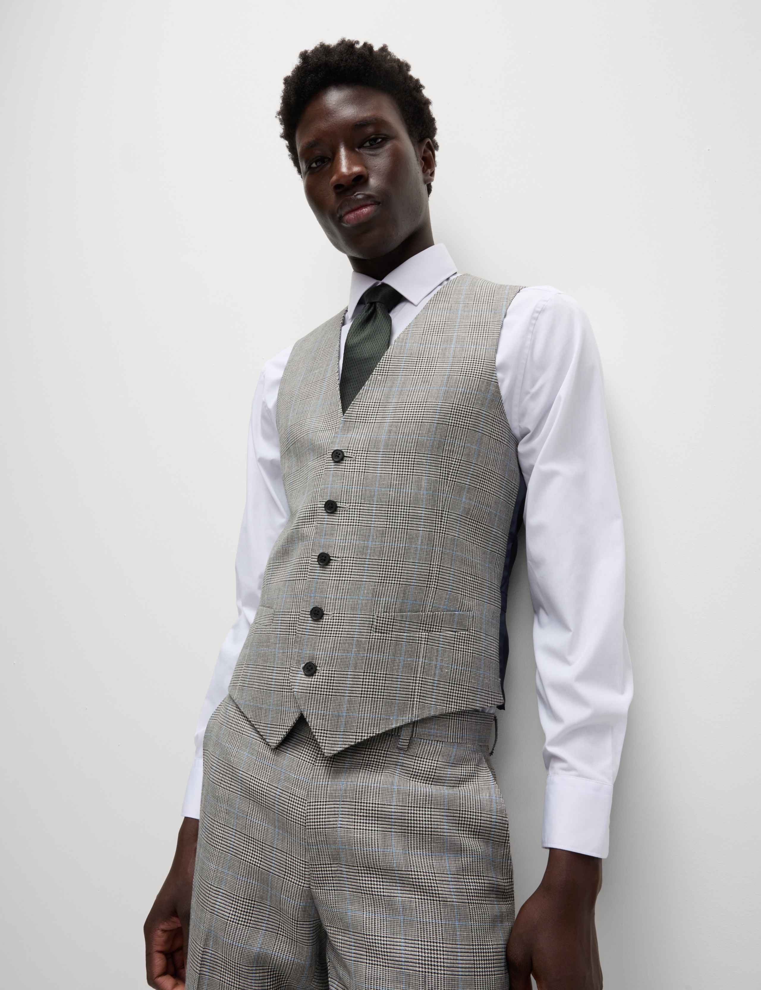 Slim Fit Wool Rich Check Waistcoat