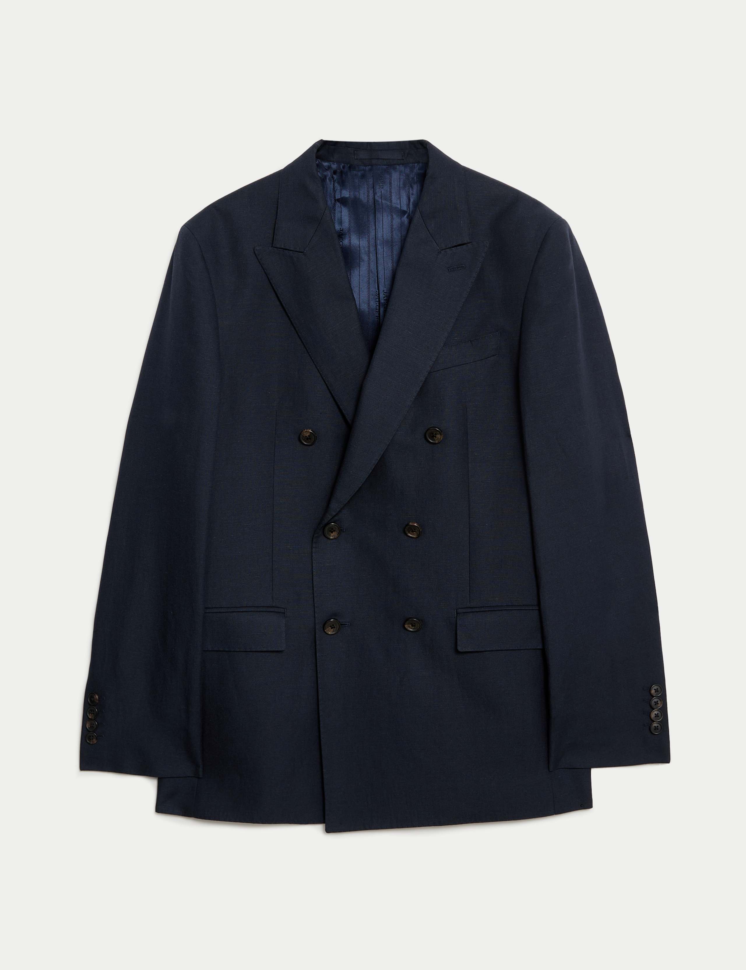 Tailored Fit Silk & Linen Blend Double Breasted Suit Jacket