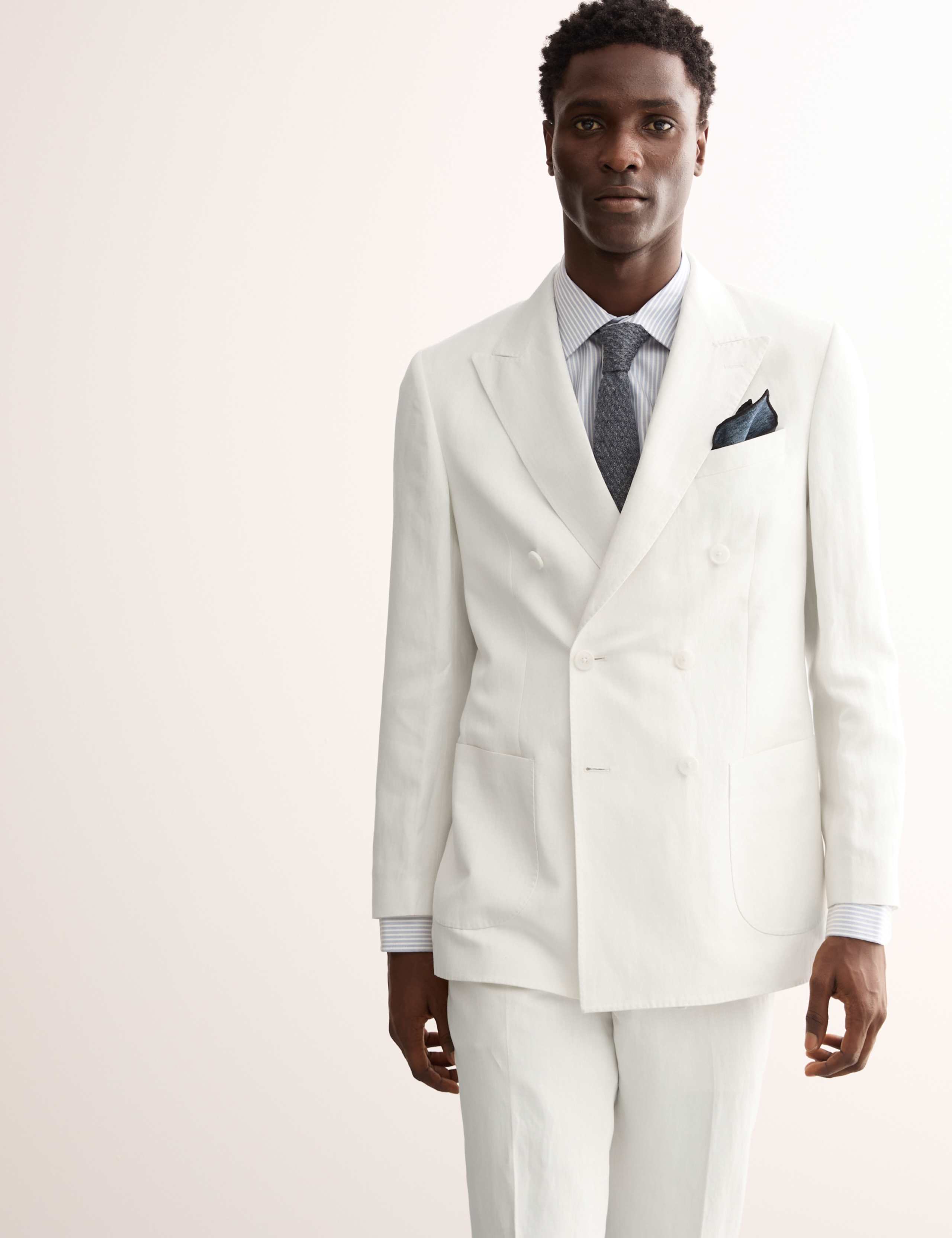 Tailored Fit Silk & Linen Blend Double Breasted Suit Jacket