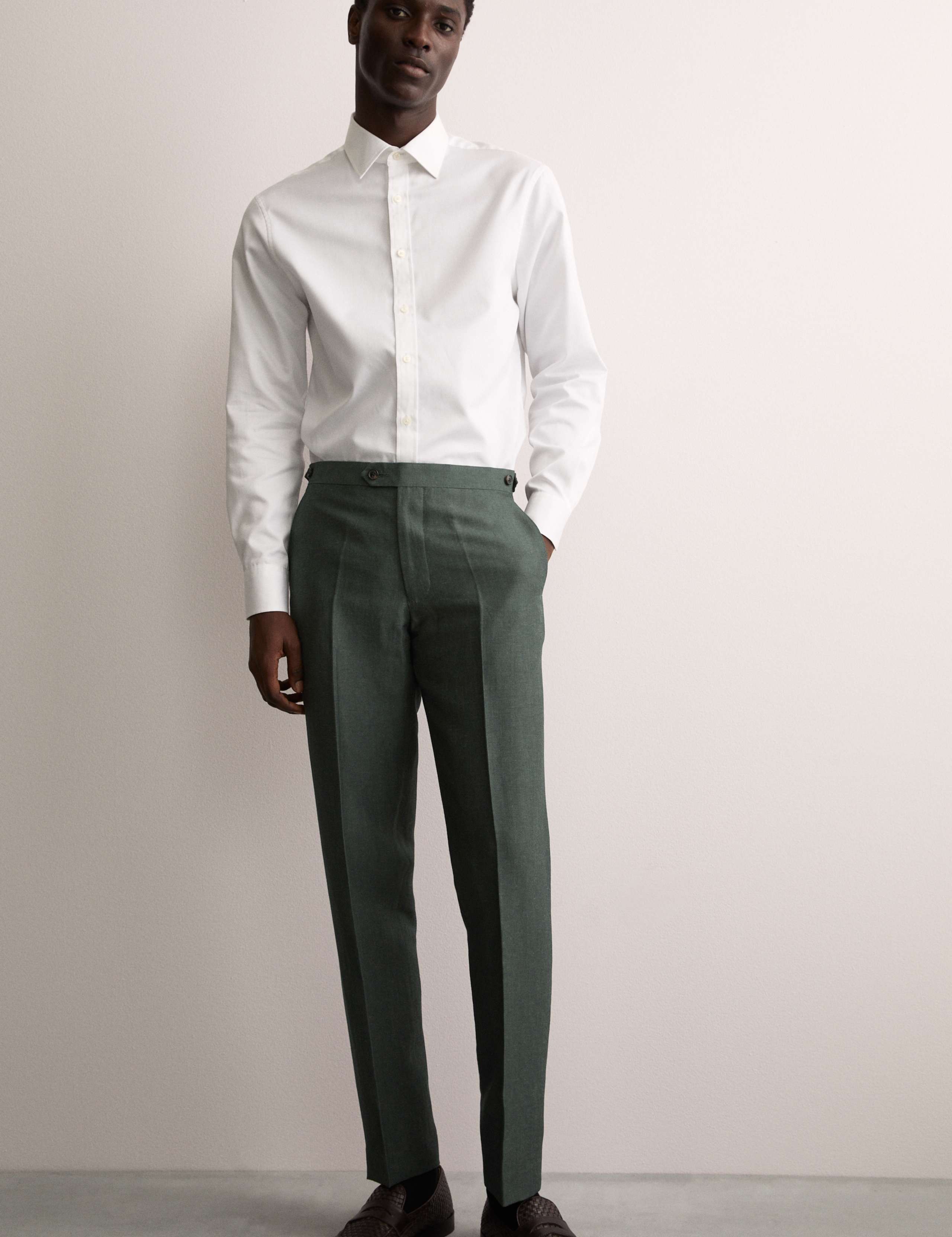 Tailored Fit Wool Linen Blend Suit Trousers