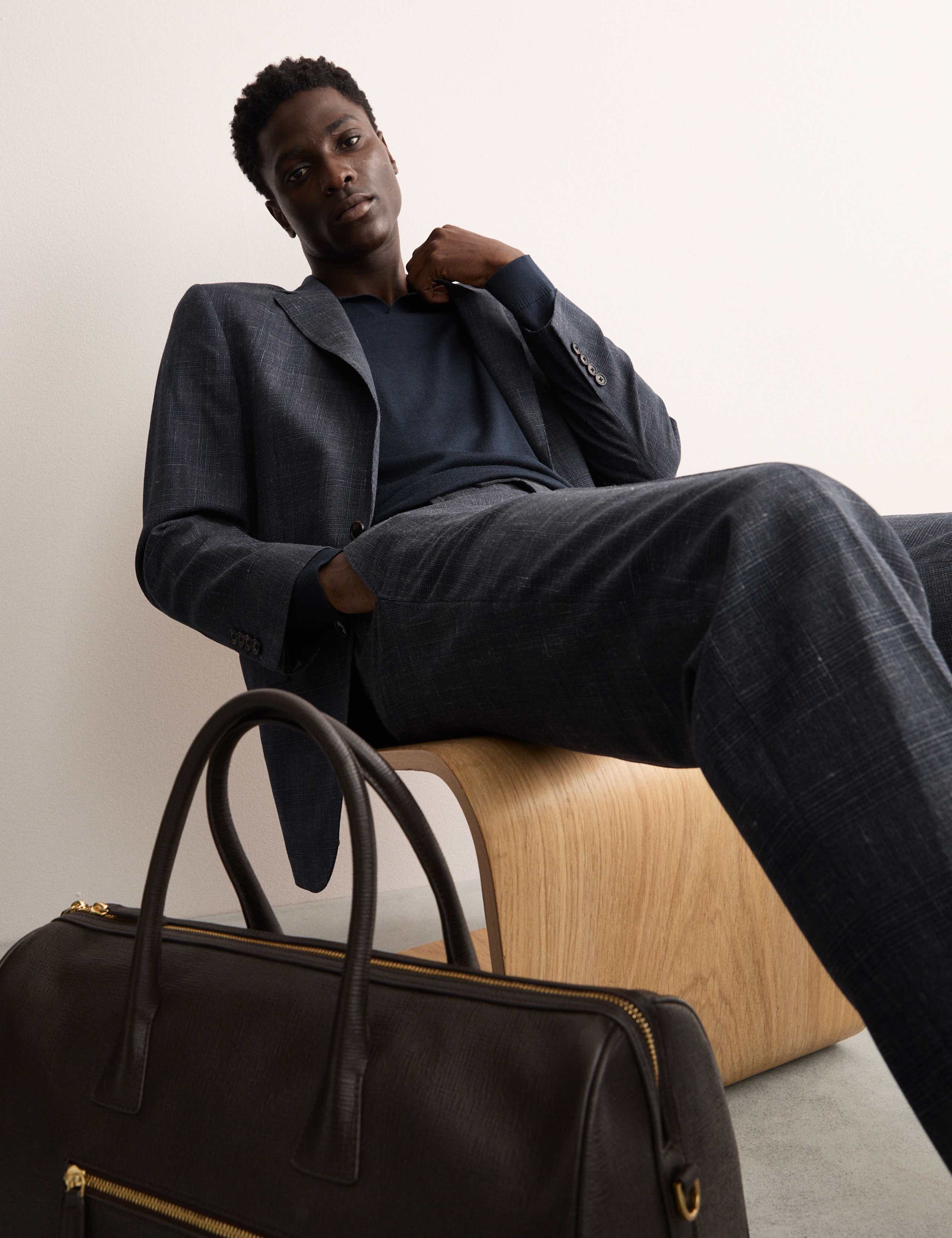Italian Wool Rich Silk Linen Check Trousers