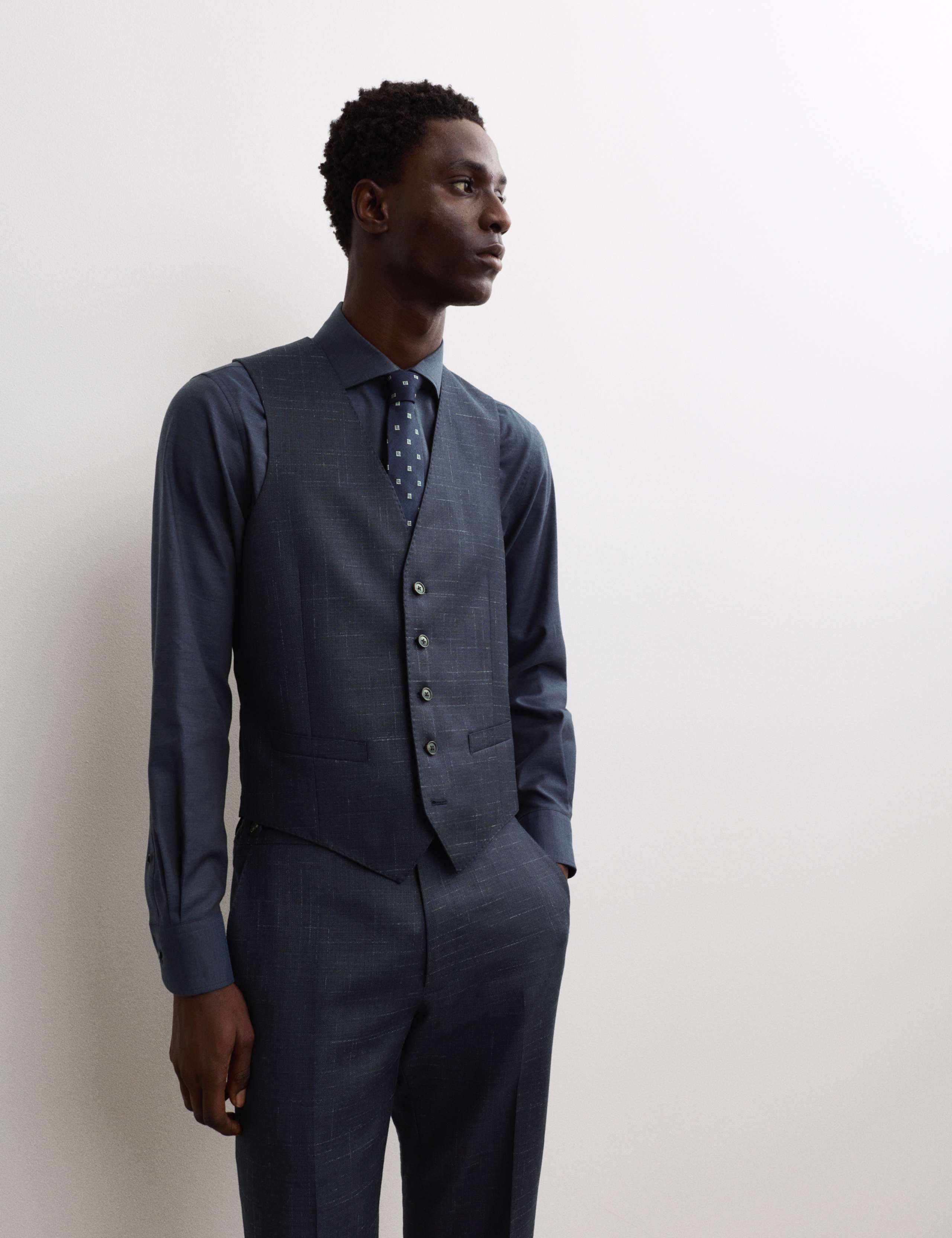 Tailored Fit Wool Rich Textured Waistcoat