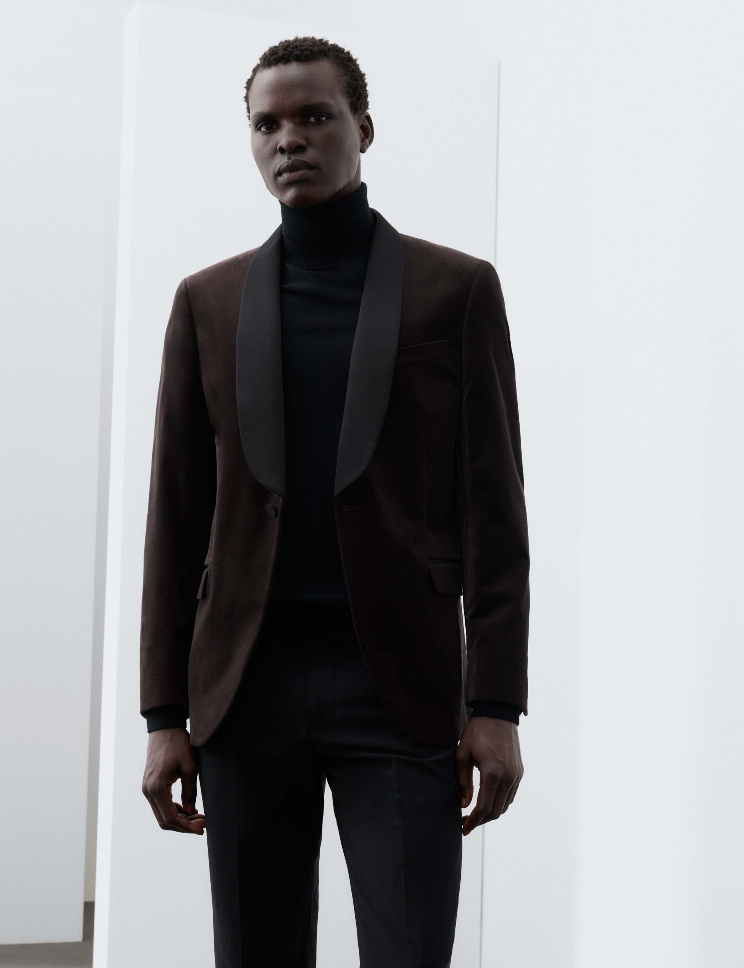Pure Cotton Velvet Shawl Lapel Single Breasted Evening Blazer