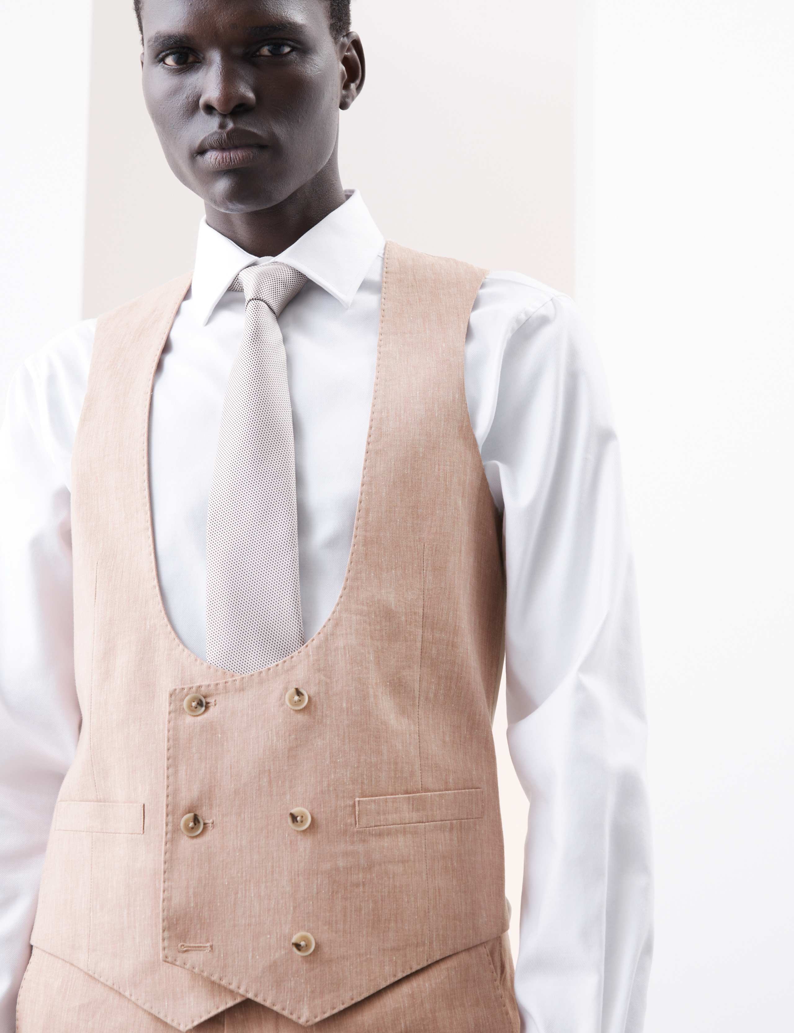 Italian Performance Linen Blend Double Breasted Waistcoat