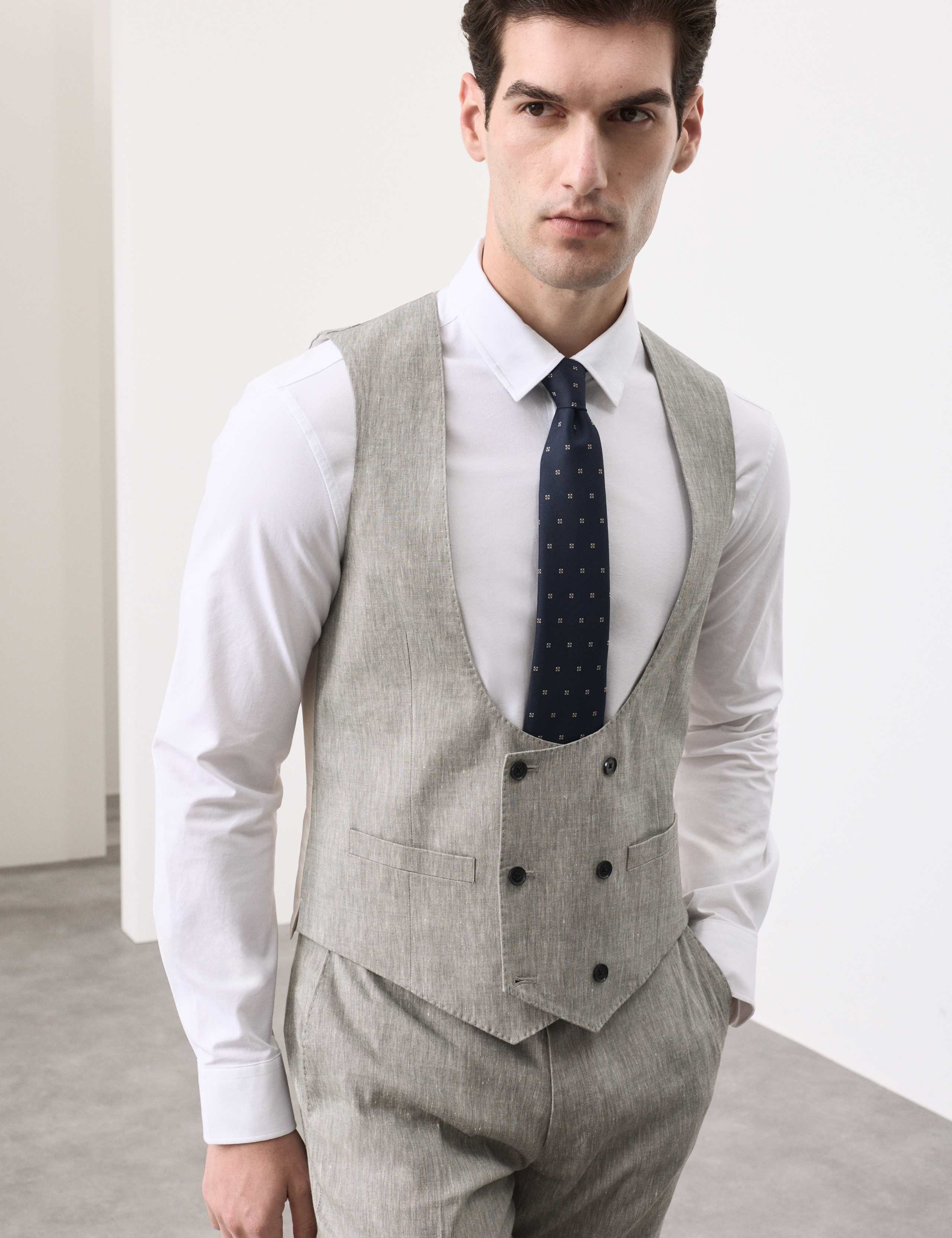 Italian Performance Linen Blend Double Breasted Waistcoat