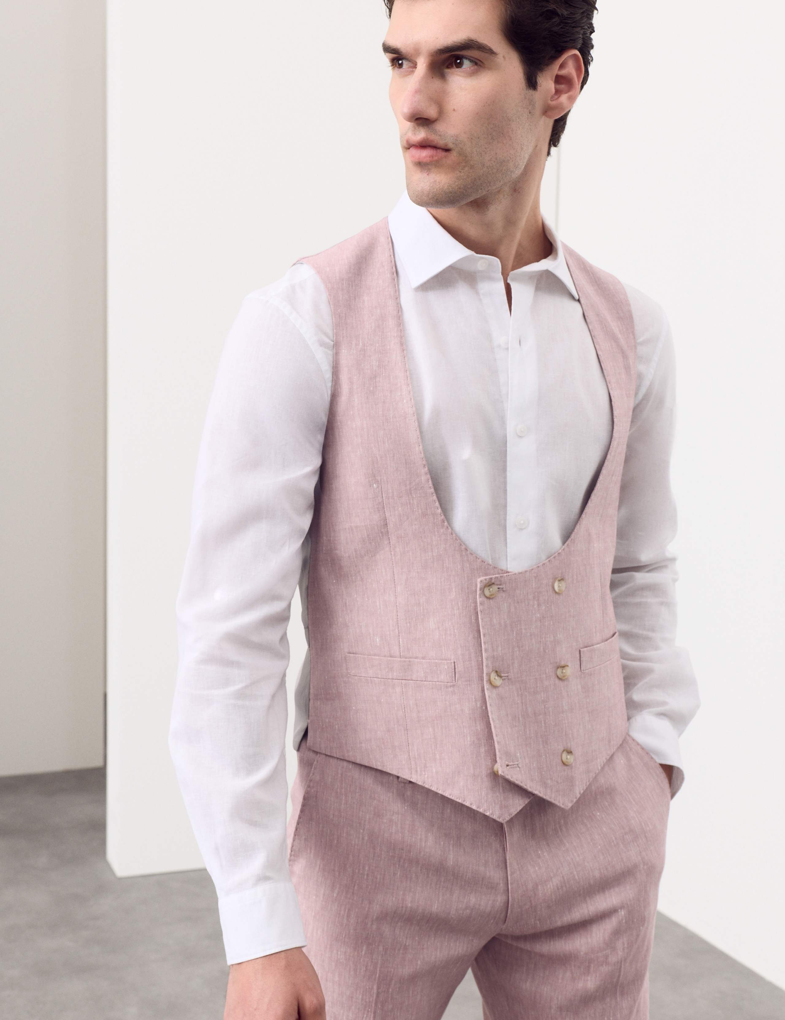 Italian Performance Linen Blend Double Breasted Waistcoat