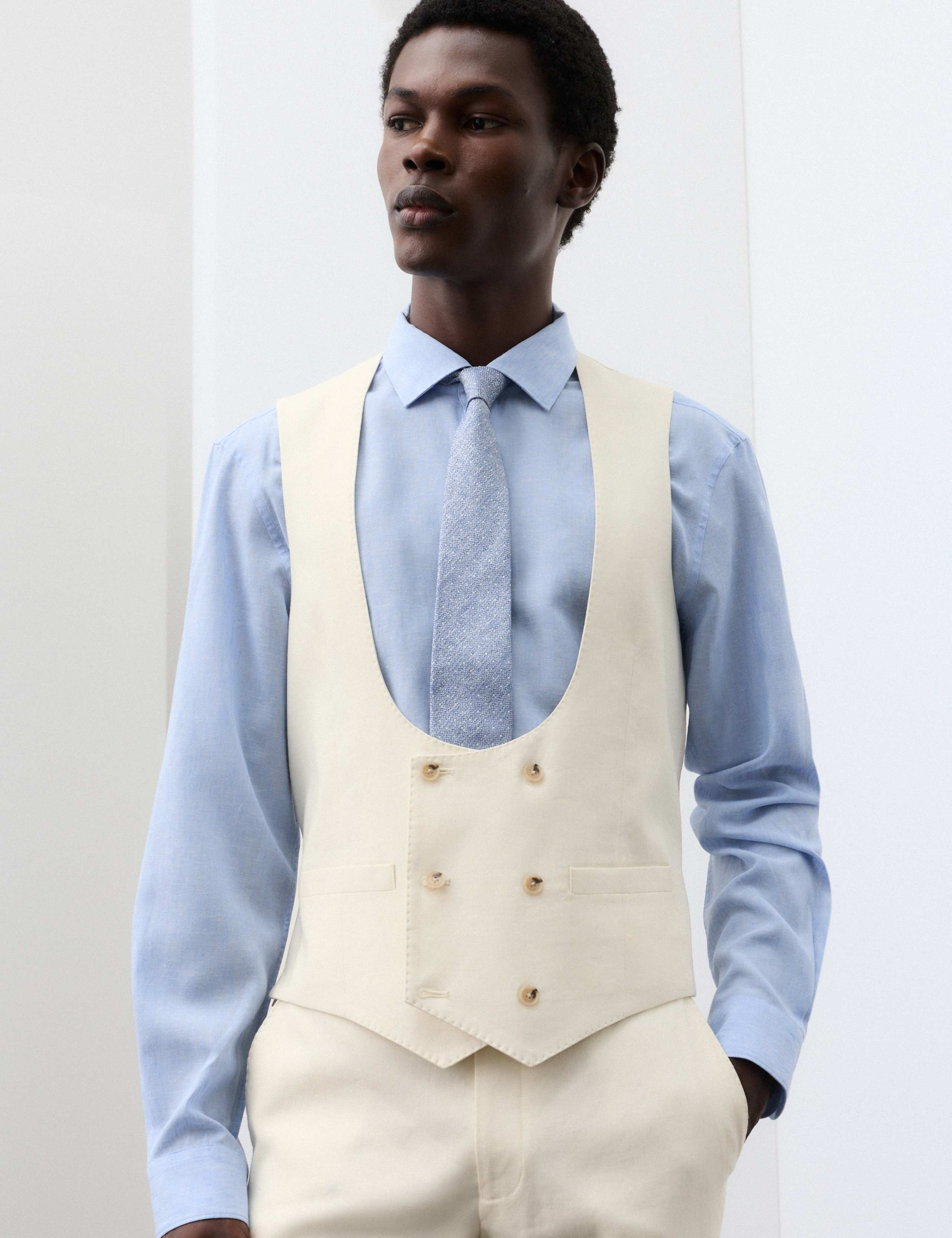 Italian Performance Linen Blend Double Breasted Waistcoat