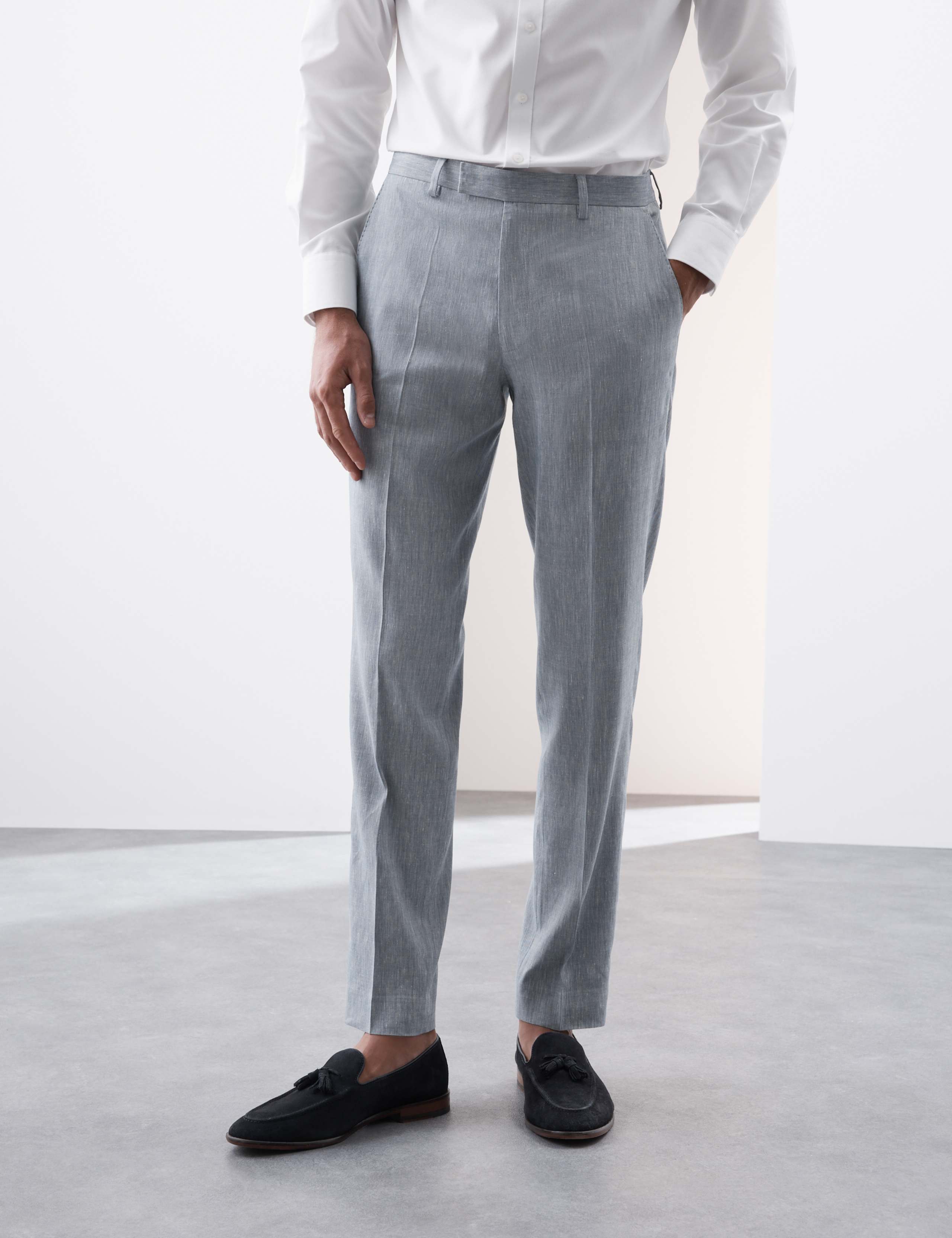 Tailored Fit Italian Performance Linen Blend Suit Trousers