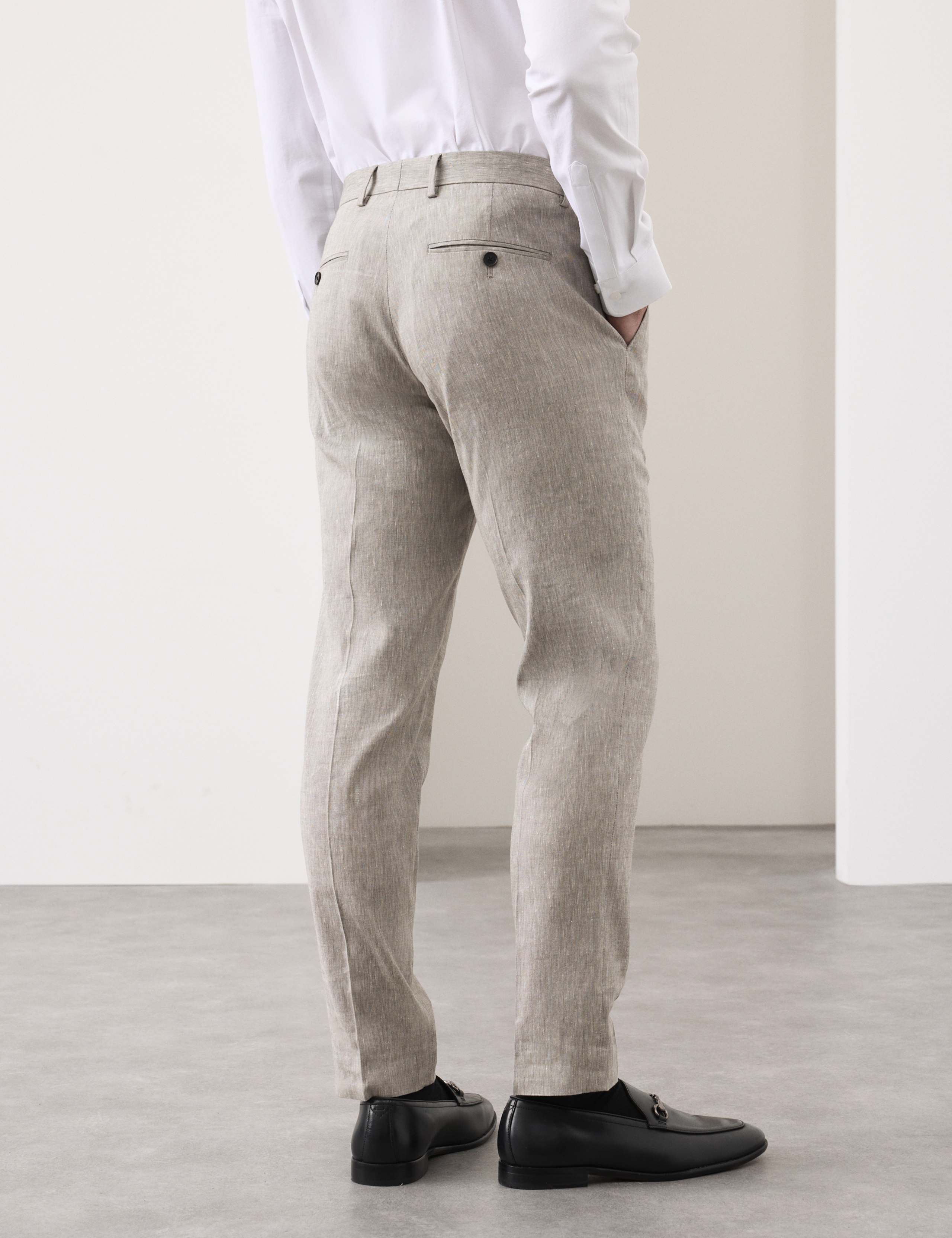 Tailored Fit Italian Performance Linen Blend Suit Trousers