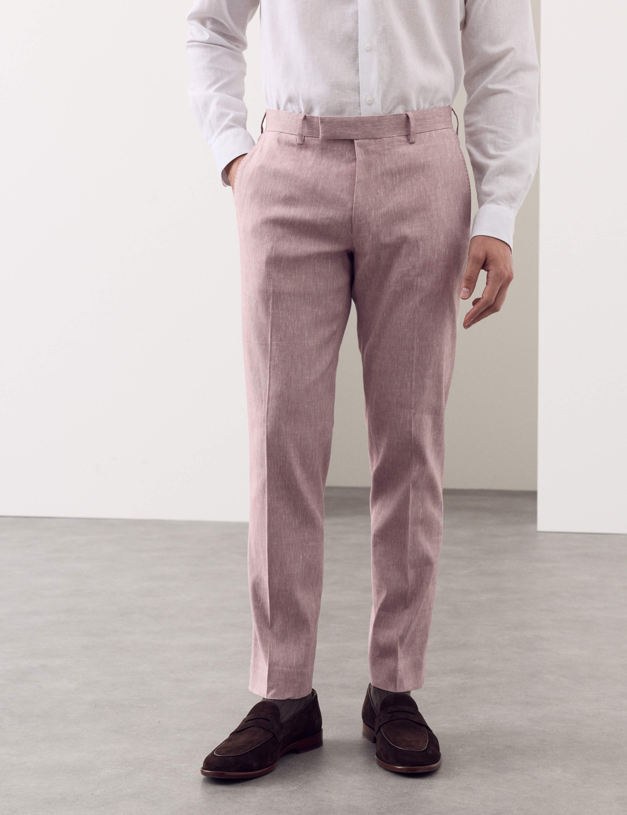 Tailored Fit Italian Performance Linen Blend Suit Trousers