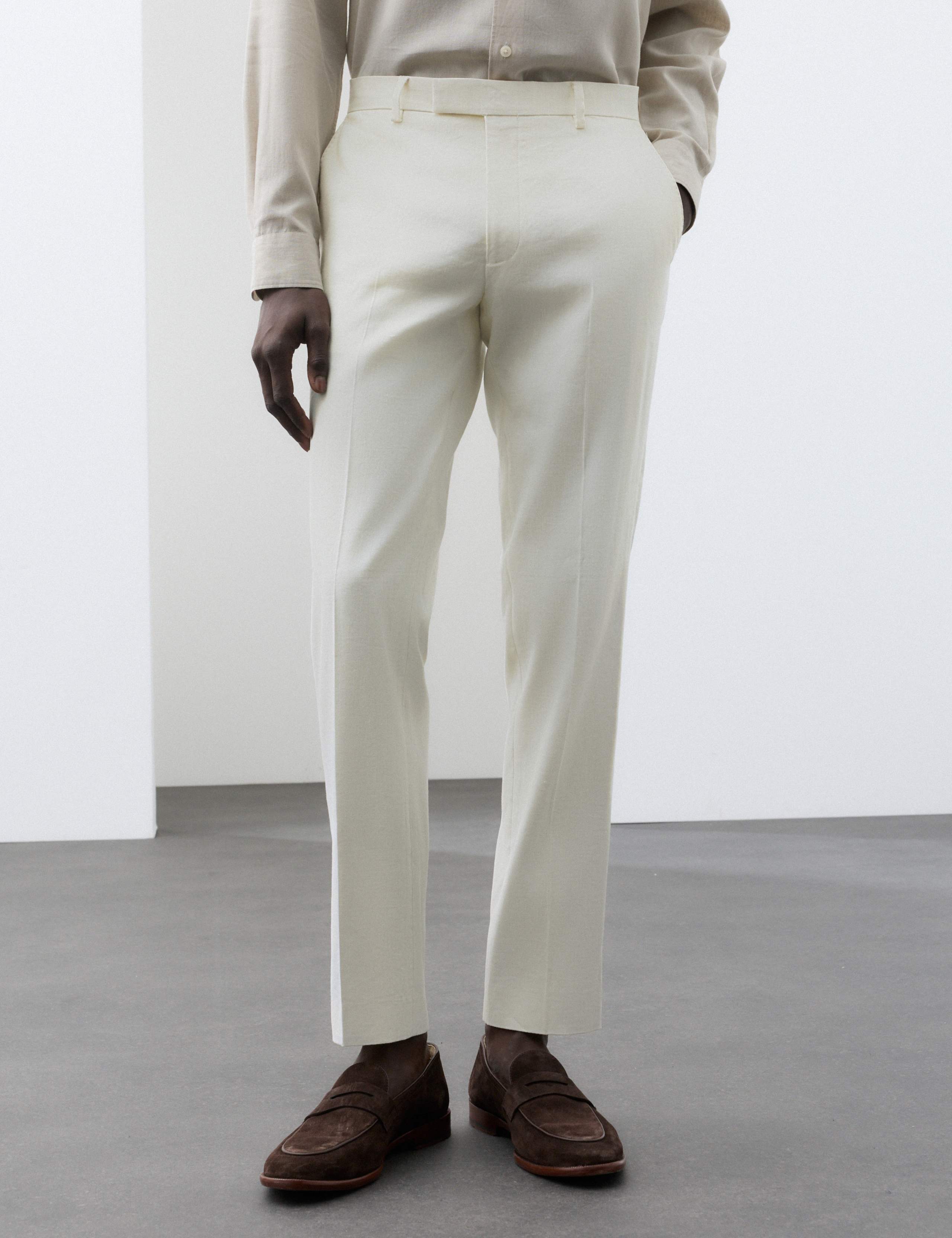 Tailored Fit Italian Performance Linen Blend Suit Trousers