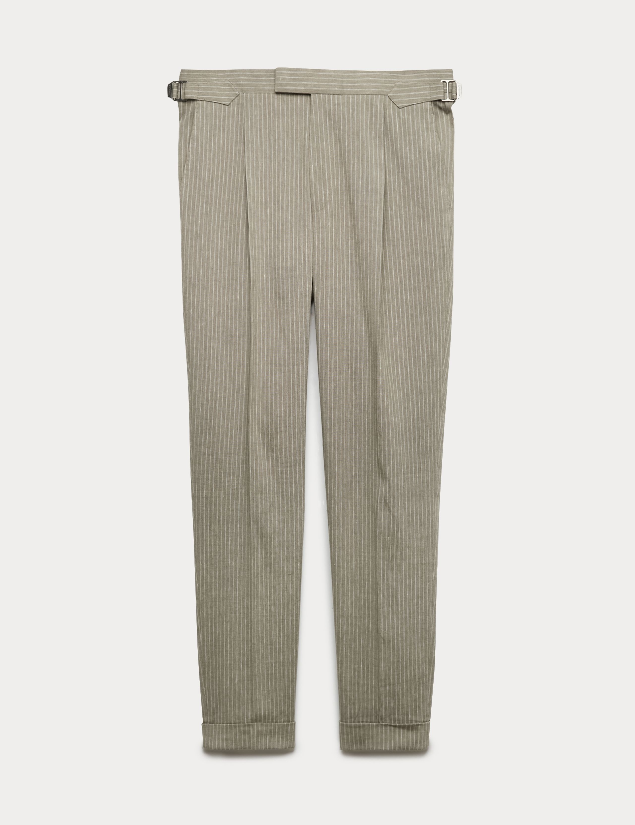 Tailored Fit Italian Performance Linen Blend Pinstripe Suit Trousers