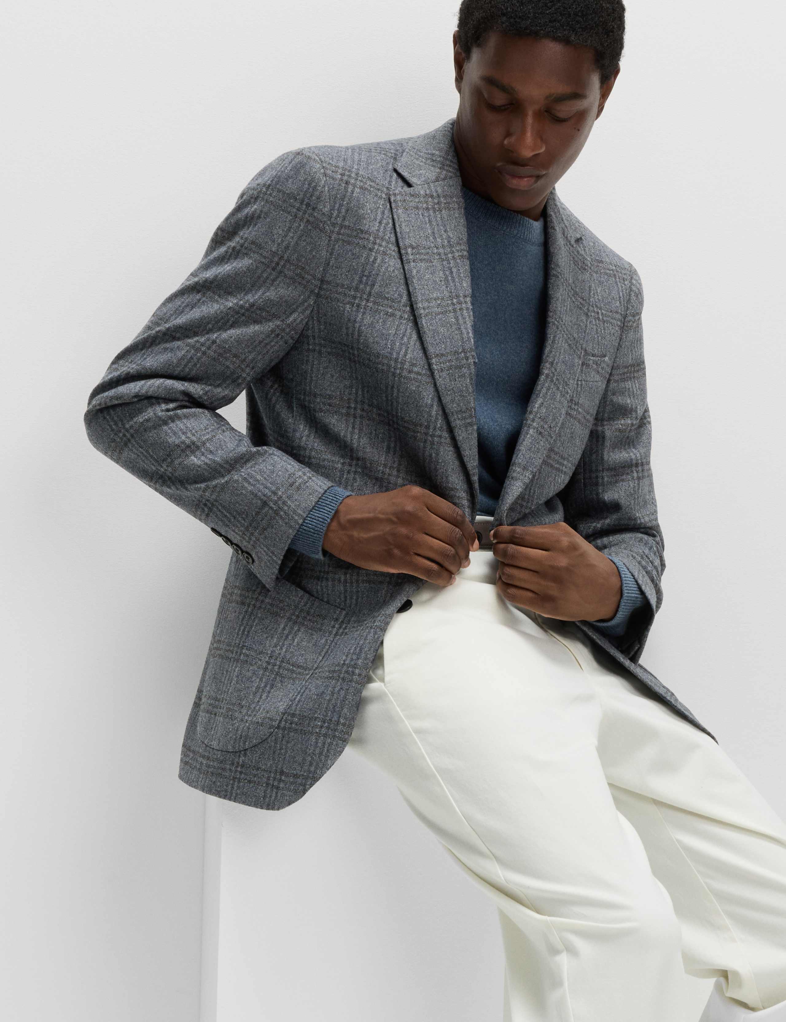 Italian Wool Blend Check Blazer